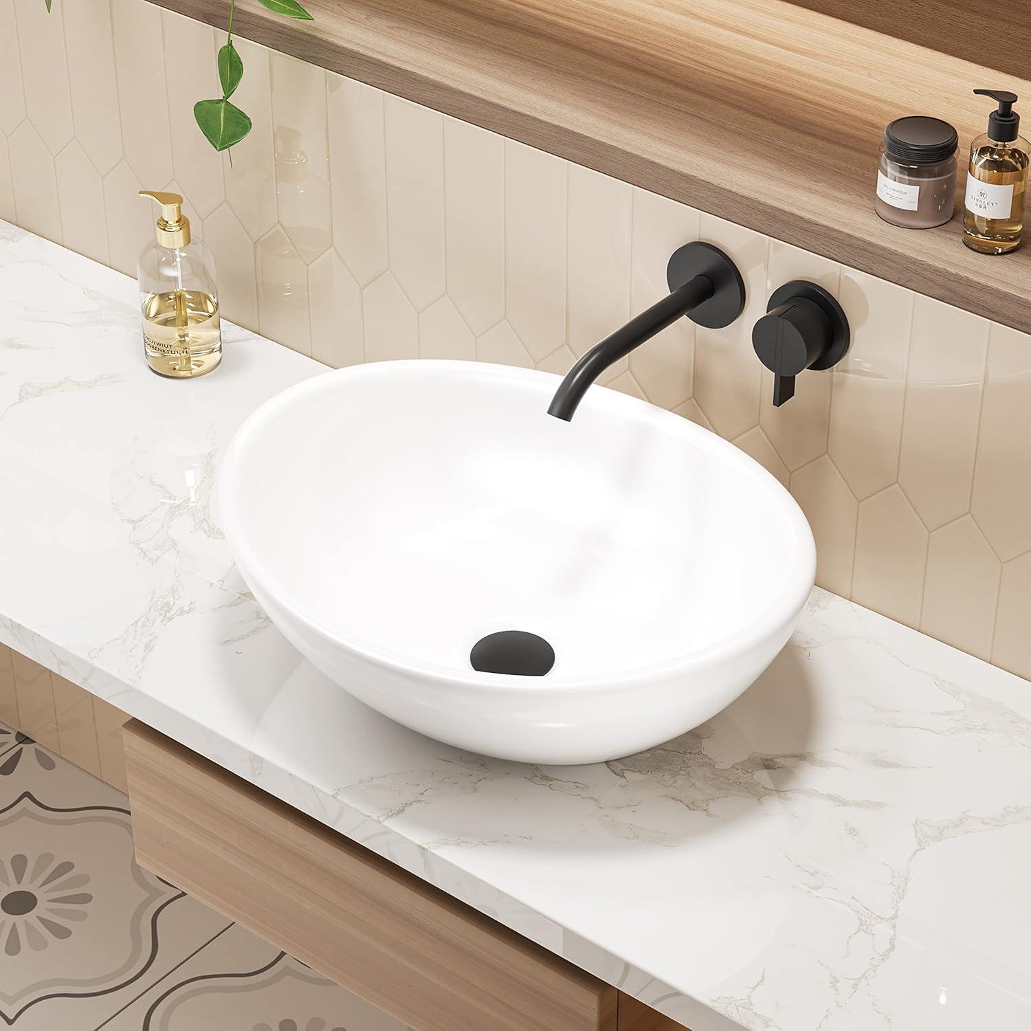 Eclisse 16" L x 13" W Vitreous China Oval Vessel Bathroom Sink