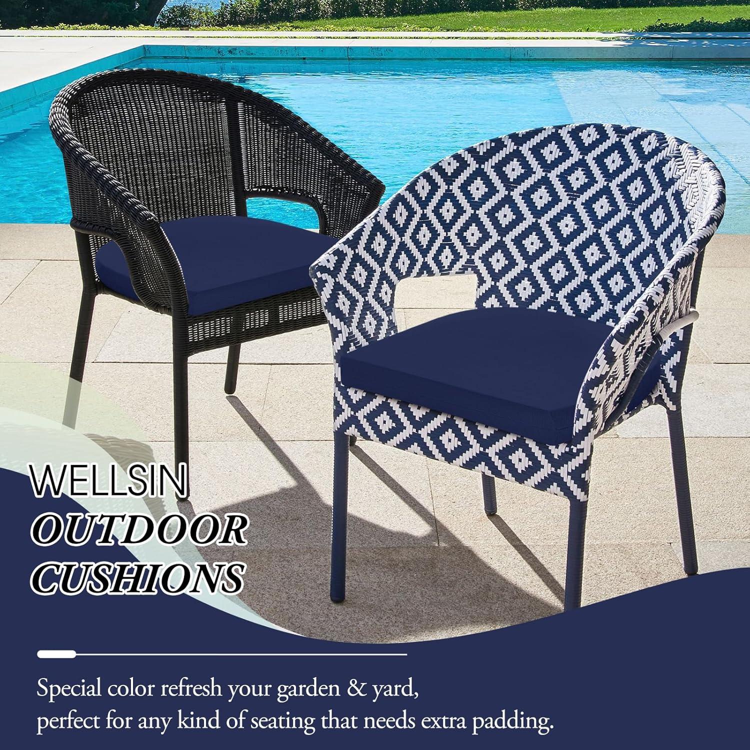 Navy Memory Foam Waterproof Outdoor Chair Cushions Set of 4