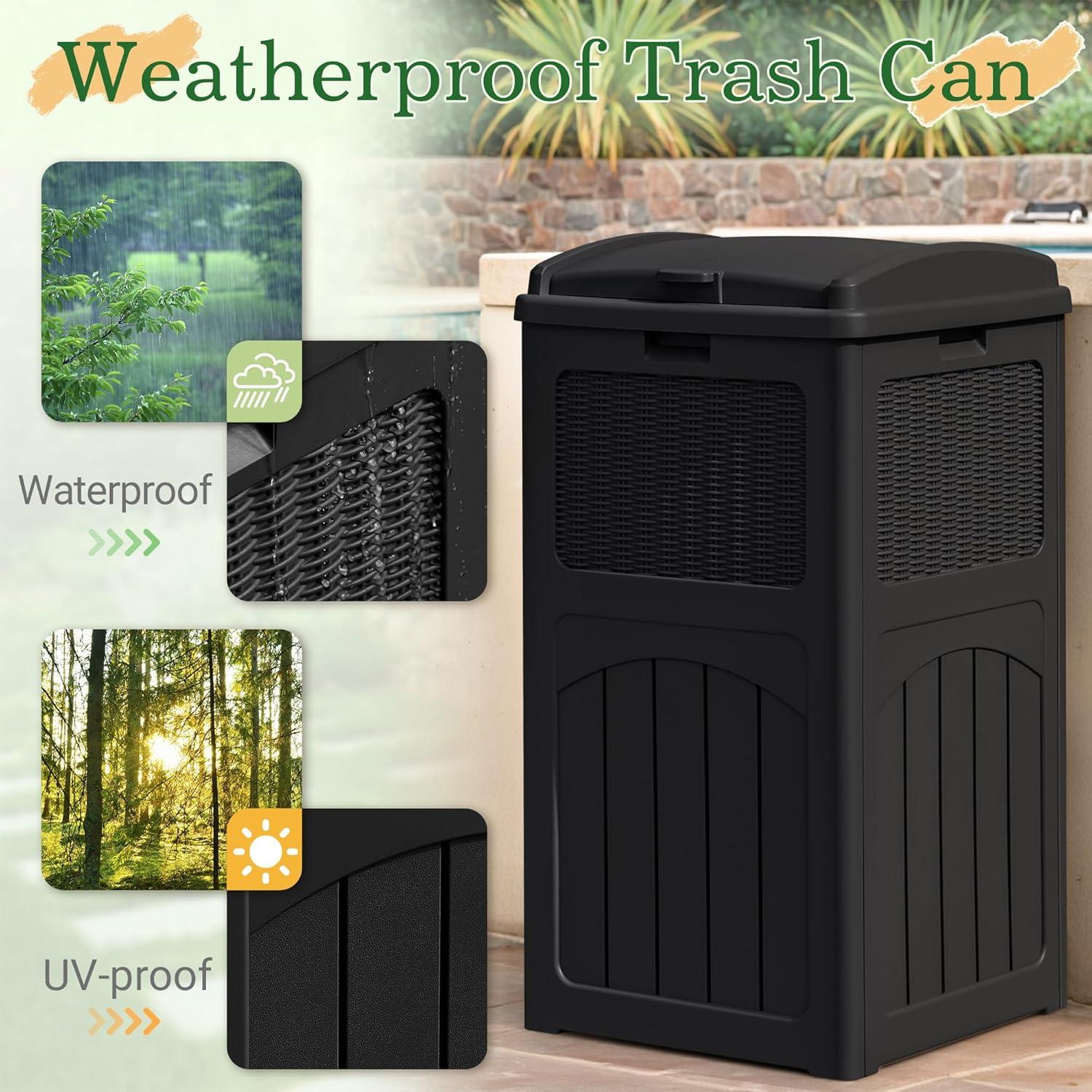 Black 33 Gallon Resin Outdoor Trash Can with Lid