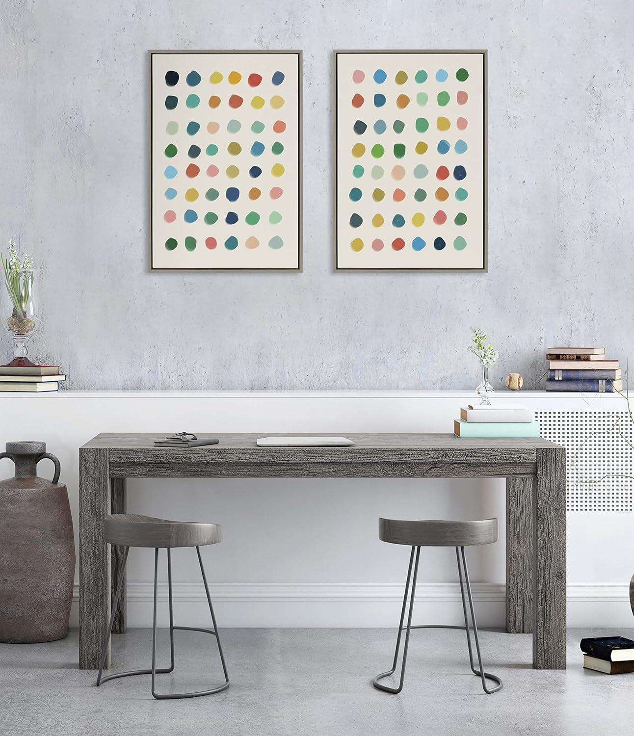 Kate and Laurel Sylvie Meditation 1 and 2 Framed Canvas Wall Art Set by Kelly Knaga, 2 Piece 23x33 Gray, Modern Abstract Colorful Polka Dot Art Set for Wall Home Decor