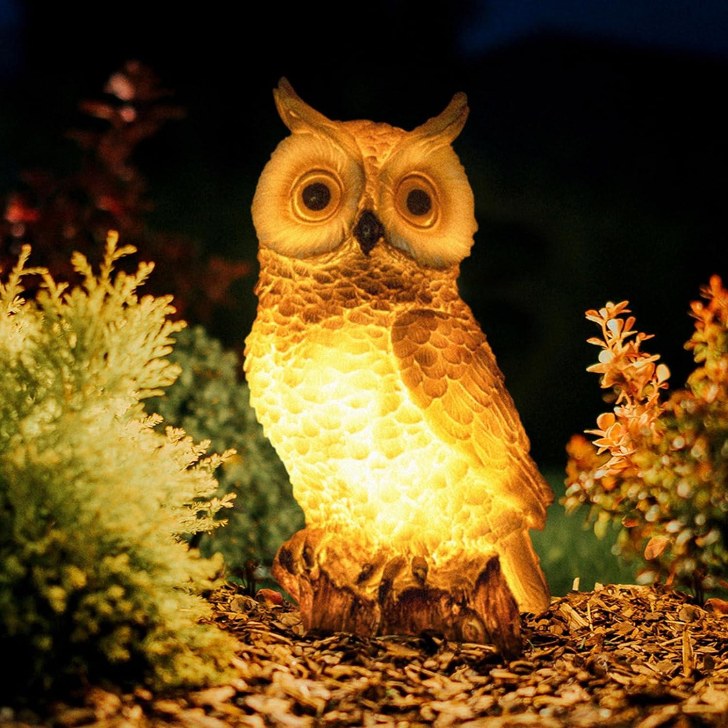 Solar Resin Owl Figurine with LED Lights for Outdoor Decor