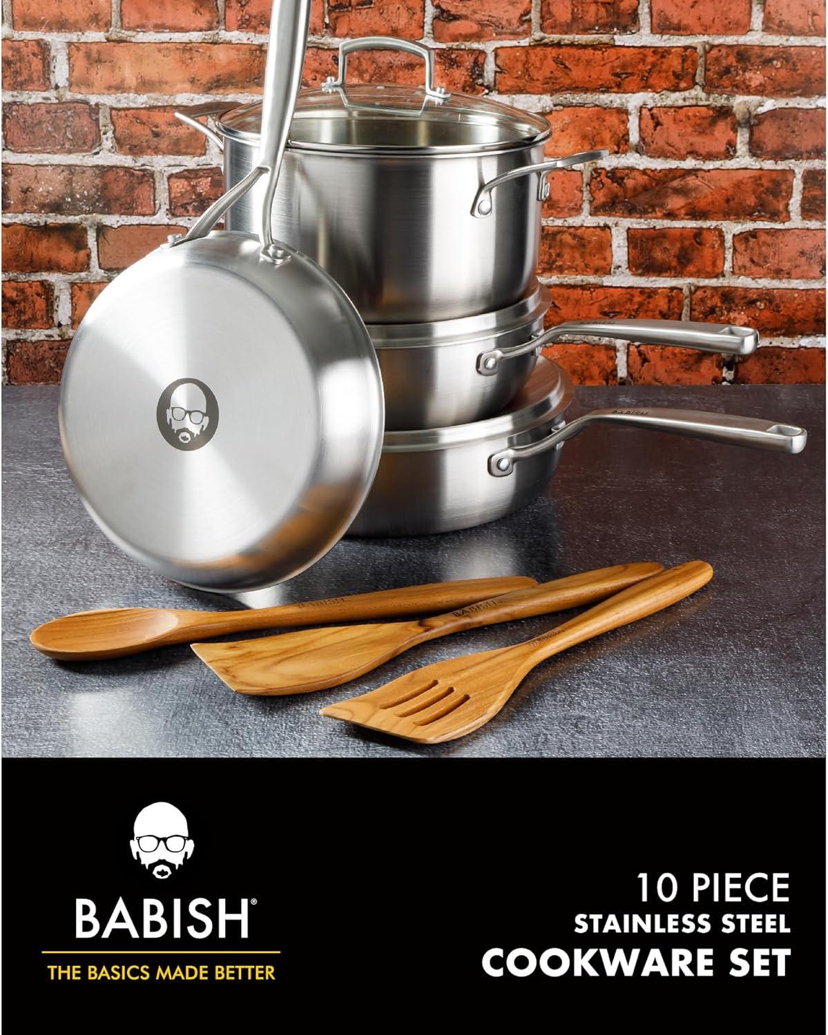Babish Babish 10 Piece Professional Tri Ply Non Toxic Pots and Pans Cookware Set