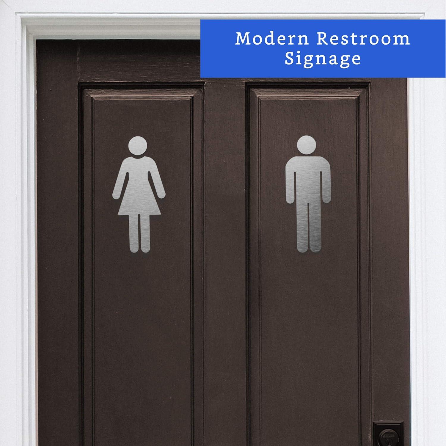 Brushed Aluminum Men's and Women's Bathroom Sign Figure Set - Men and Women Modern Restroom Sign - Bathroom Door Signs - Restroom Signs for Business - Bathroom Signage