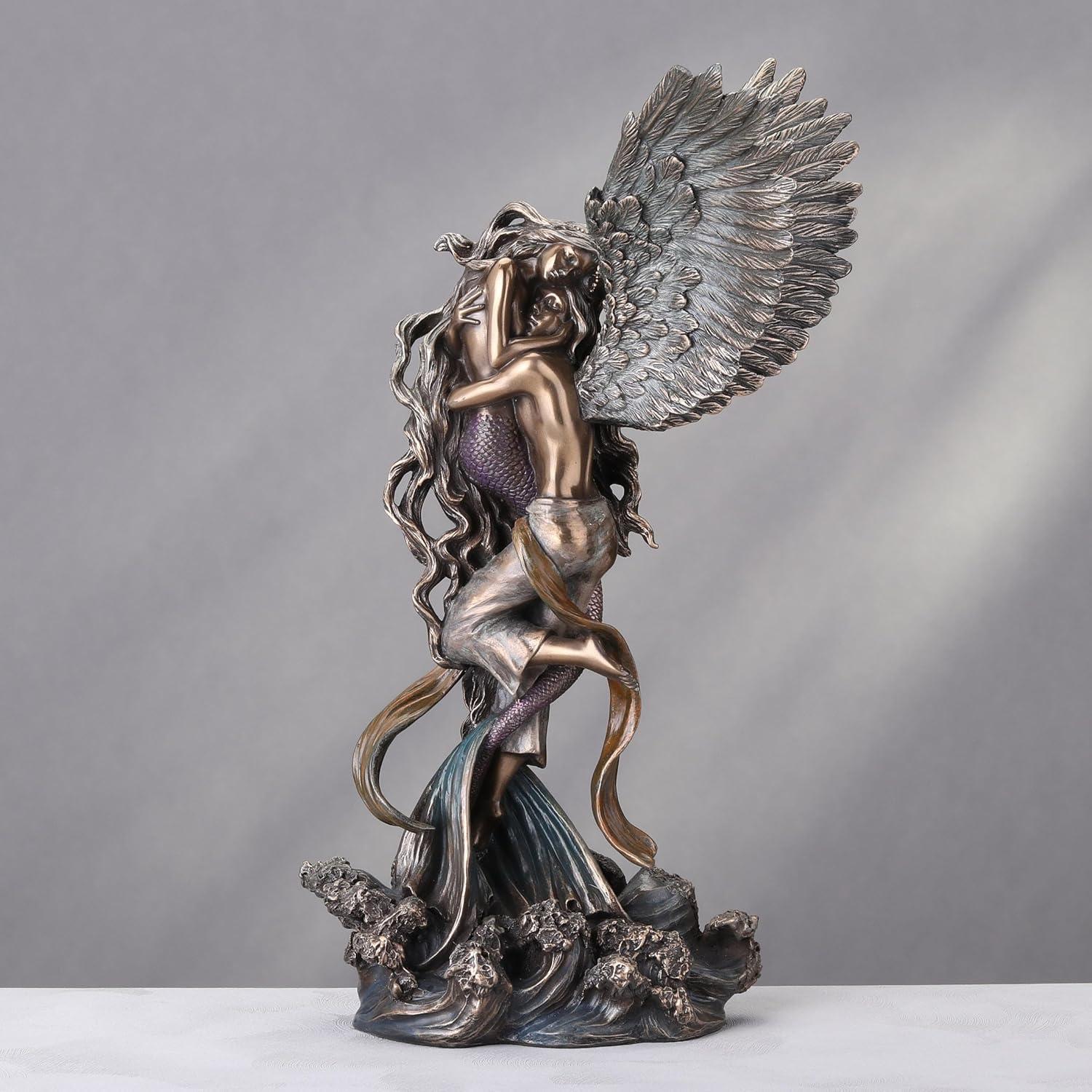 Bronze Angel and Mermaid Embrace Statue