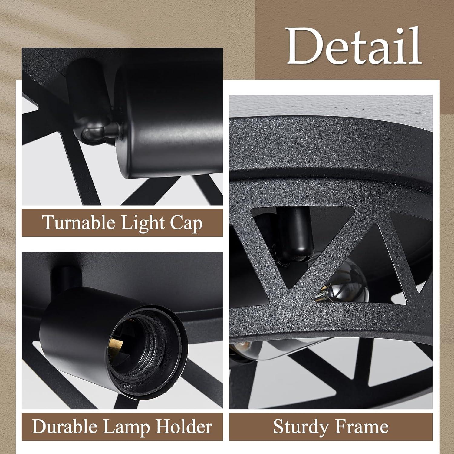 Black Metal Cage Drum Flush Mount Ceiling Light, 2-Pack