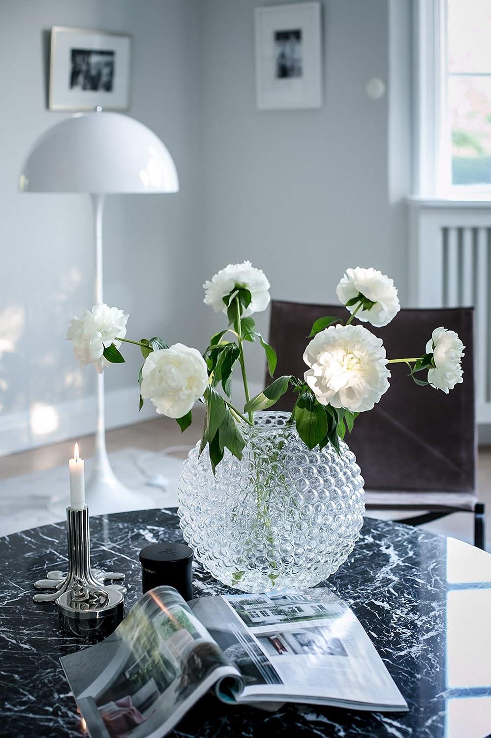 Hand-Blown Clear Glass Round Vase with Textured Design