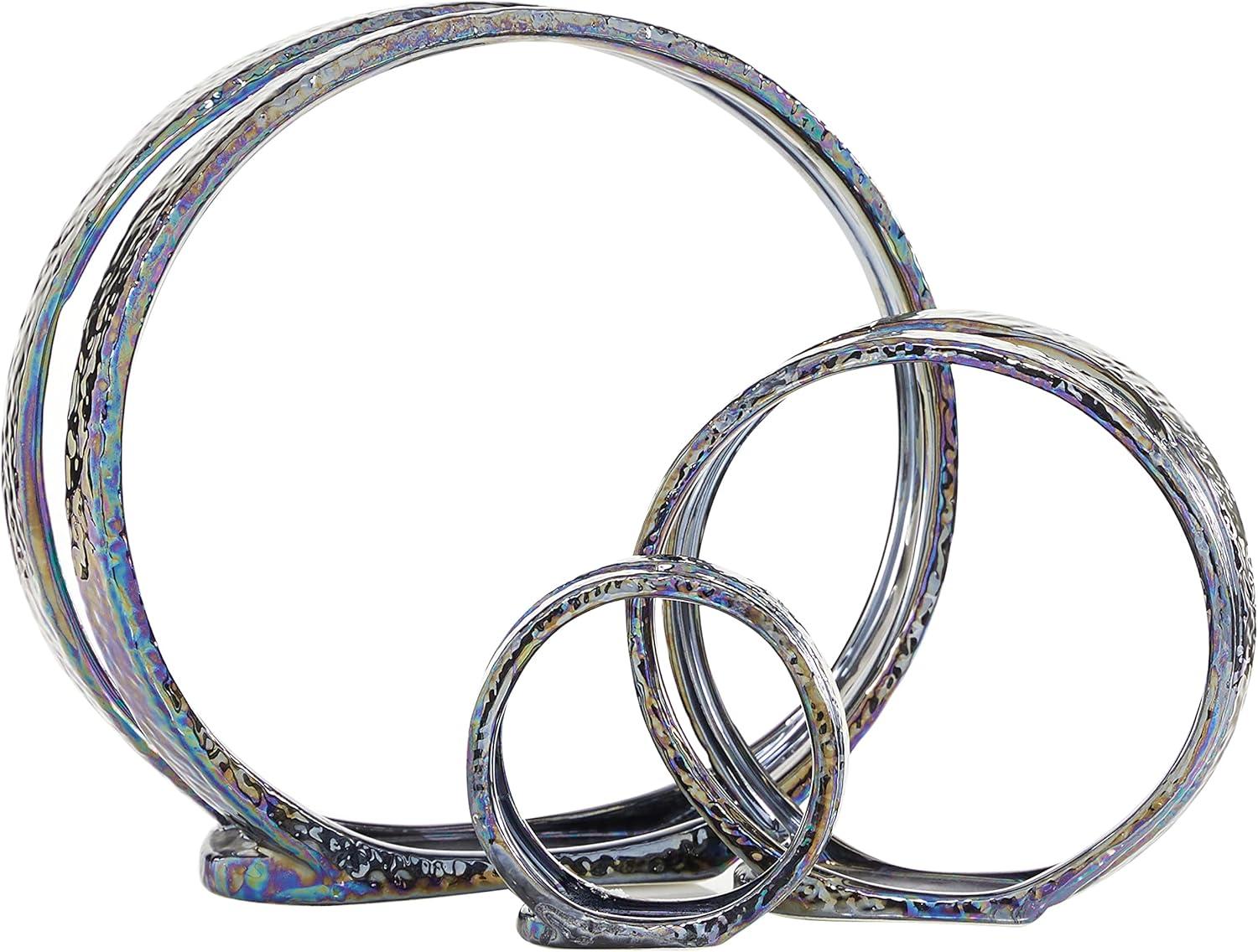 Set of 3 Glam Kaleidoscopic Candle Holders Silver - Olivia & May: Elegant Centerpiece, Metallic Finish