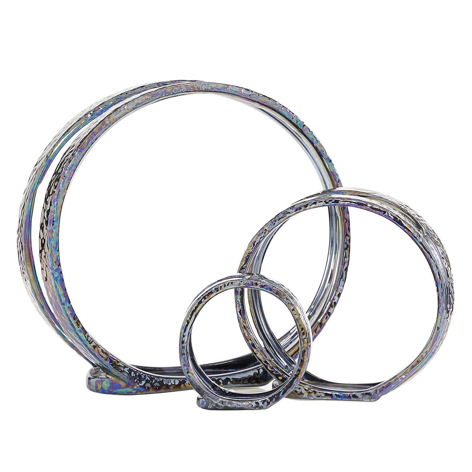 Set of 3 Glam Kaleidoscopic Candle Holders Silver - Olivia & May: Elegant Centerpiece, Metallic Finish
