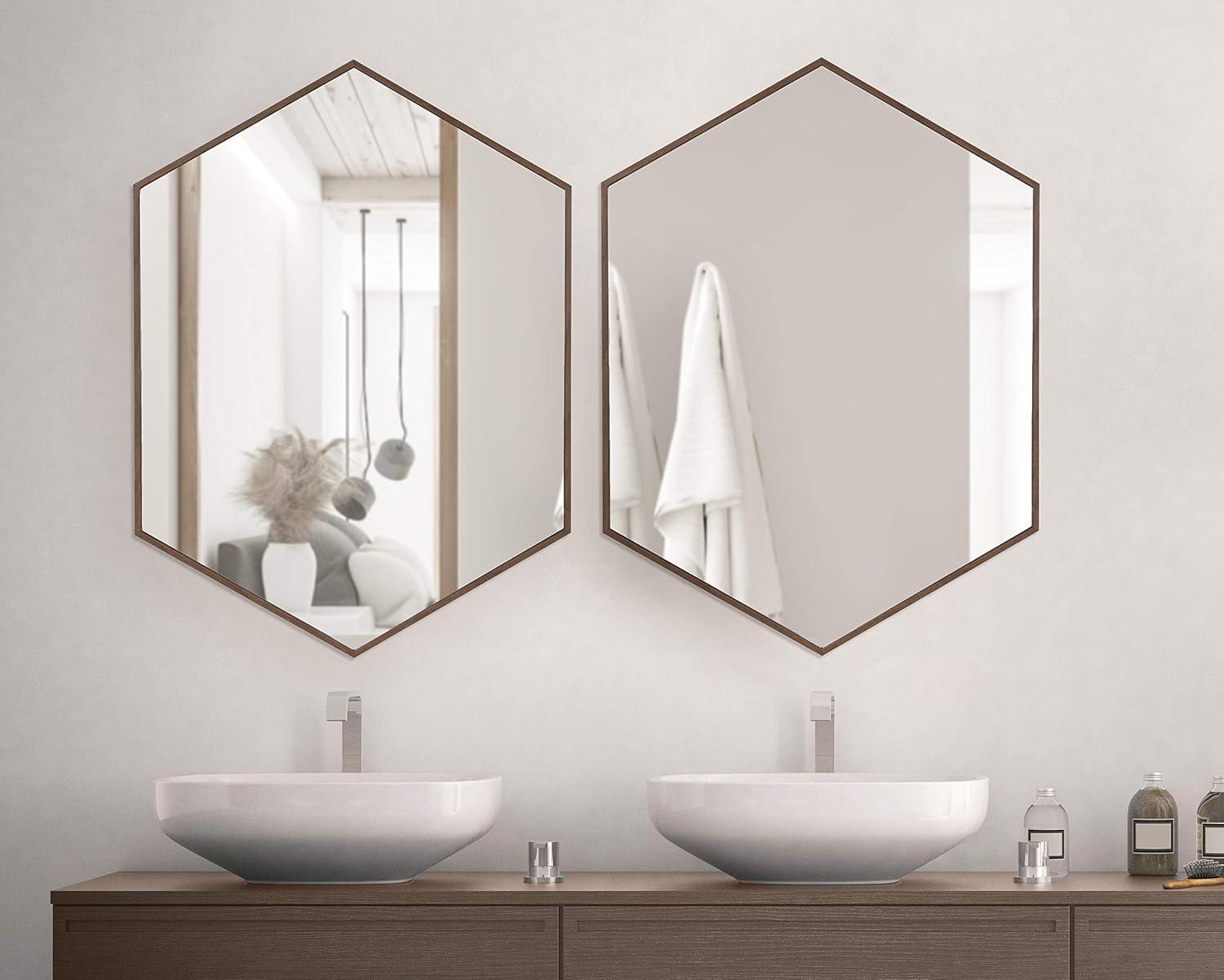 22" x 31" Rhodes Framed Hexagon Wall Mirror Walnut Brown - Kate and Laurel