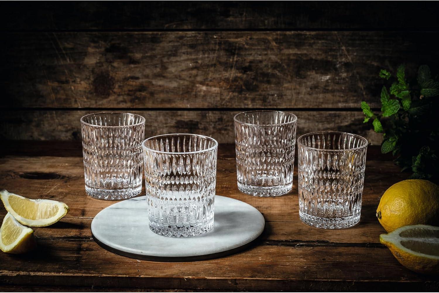 Ethno 10 oz Transparent Crystal Whiskey Tumblers, Set of 4