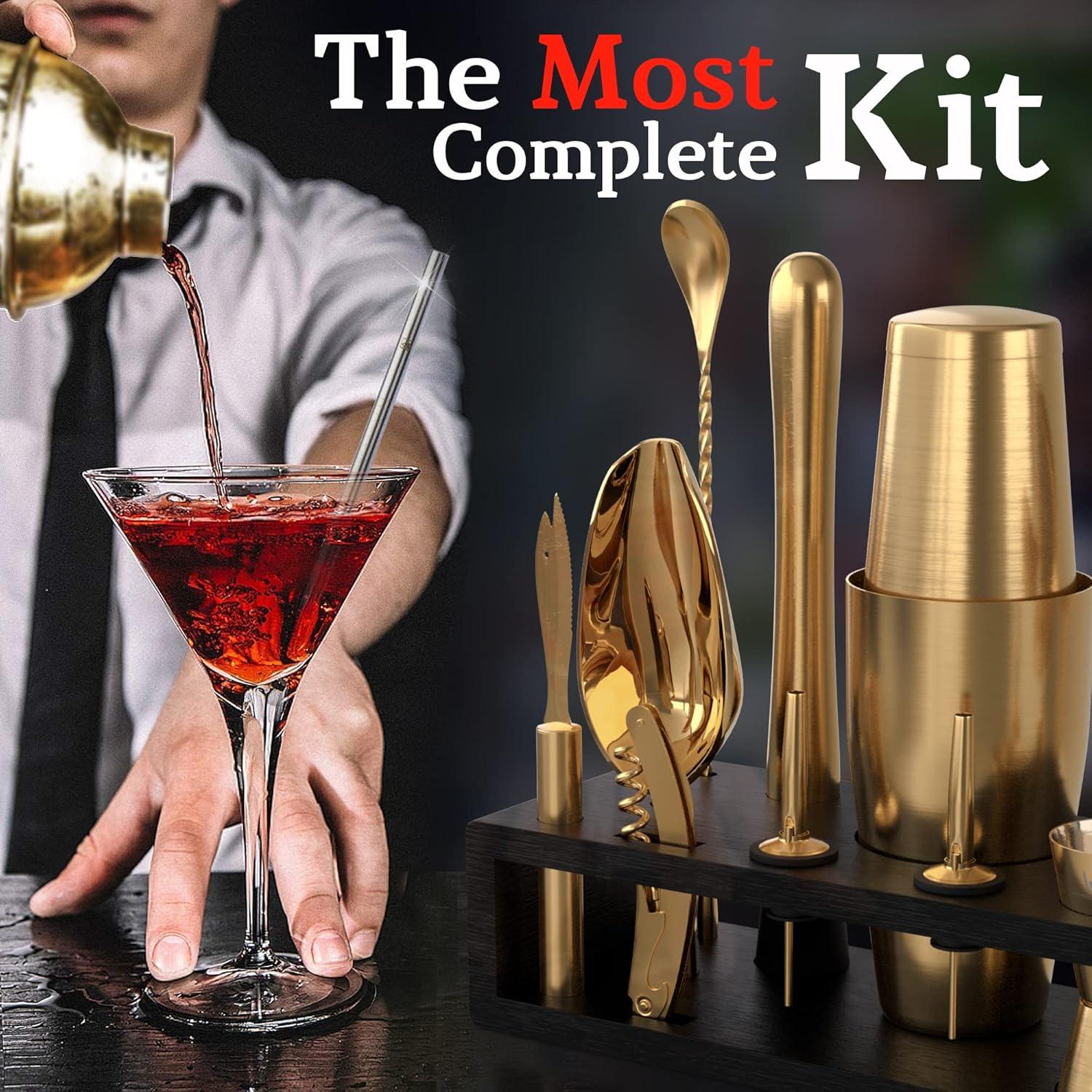Highball & Chaser 13-Piece Boston Cocktail Shaker Set Stainless Steel Mixology Bartender Kit With Stand For Home Bar Cocktail Set | Laser Engraved Cocktail Tools | Plus E-Book with 30 Cocktail Recipes
