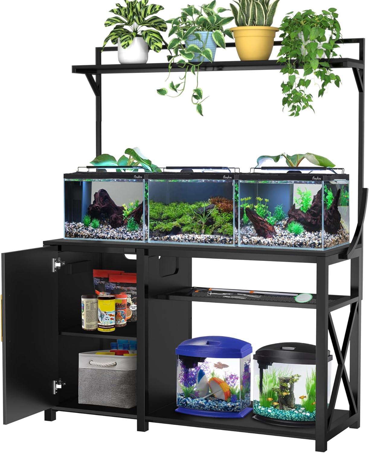 55-75 Gallon Fish Tank Stand,Metal Aquarium Stand with Power Outlet and Cabinet