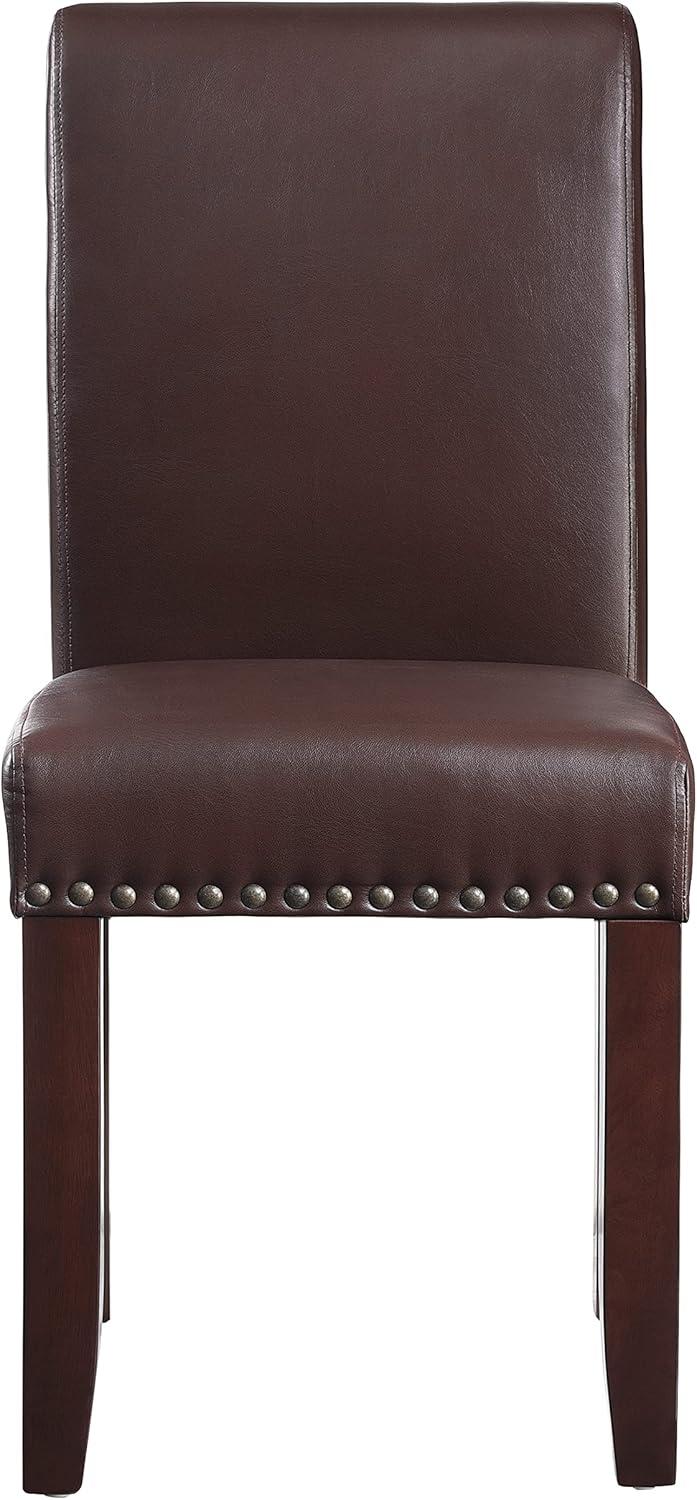 Parsons Dining Chair with Antique Bronze Nail Heads in Cocoa Faux Leather