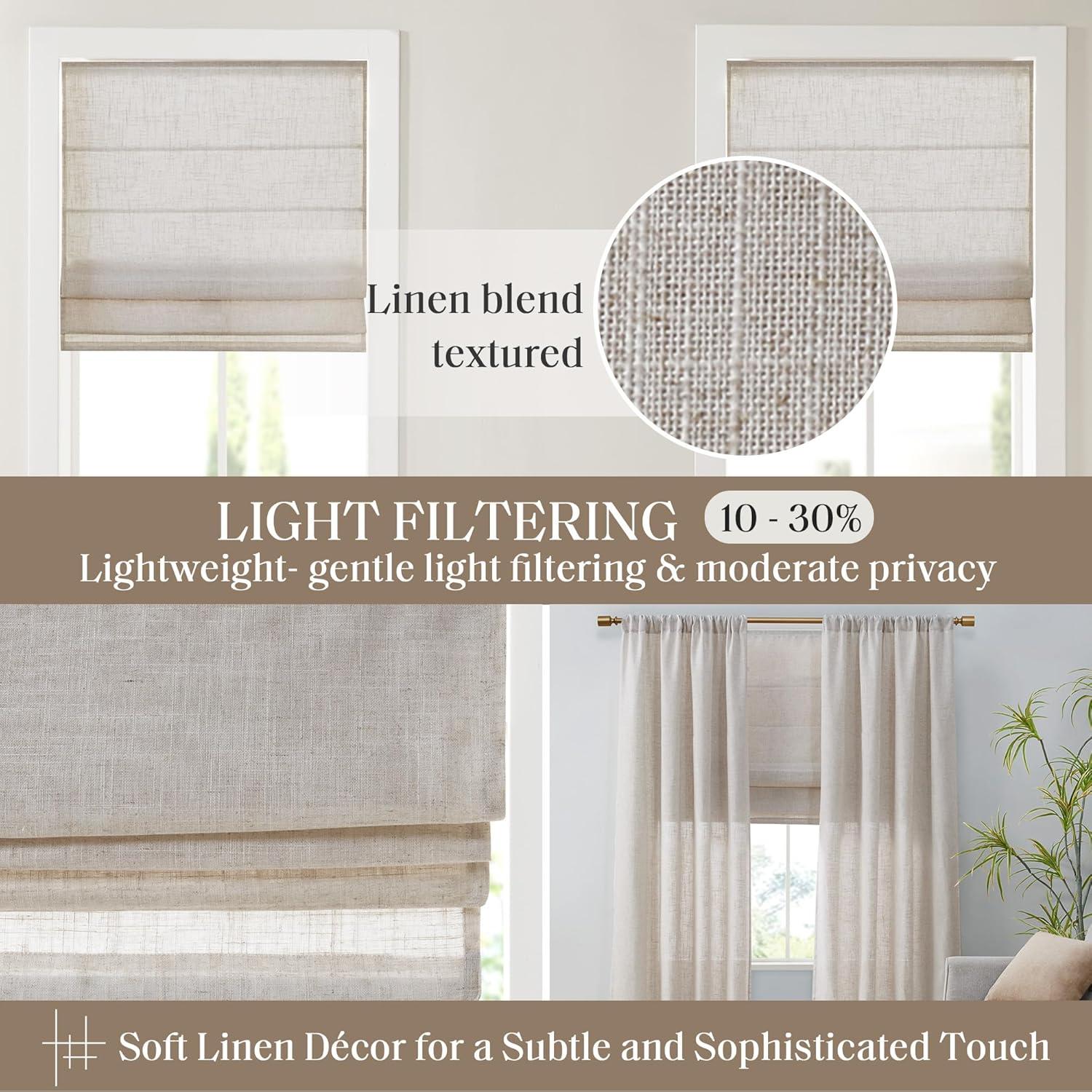 Madison Park Kyler Linen Blend Light Filtering Cordless Roman Shade in Natural, 34"x64"