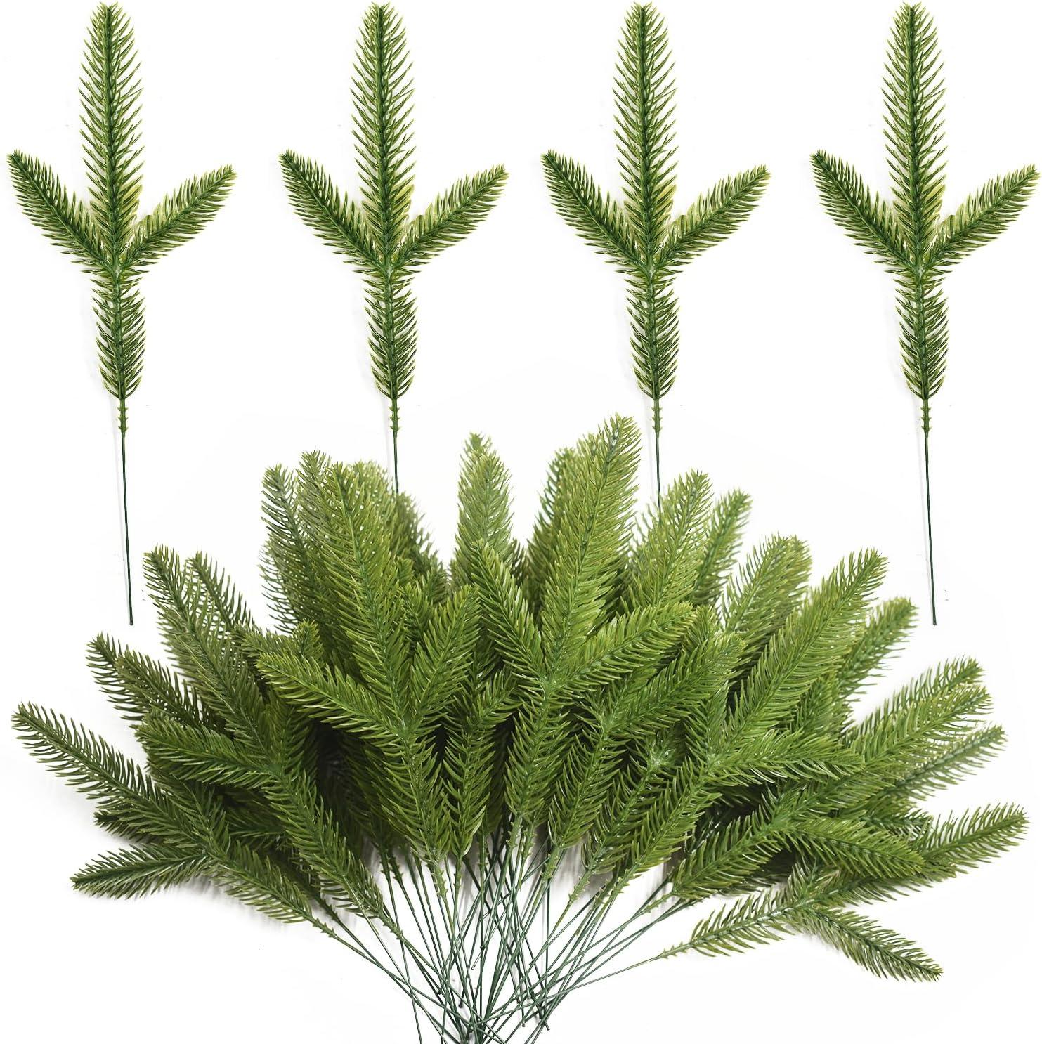 50 Pcs Artificial Pine Branches Christmas Pine Needles Green Plants Fake Greenery Pine Picks Christmas Decorations for DIY Garland Wreath Xmas Embellishing and Home Garden Decoration