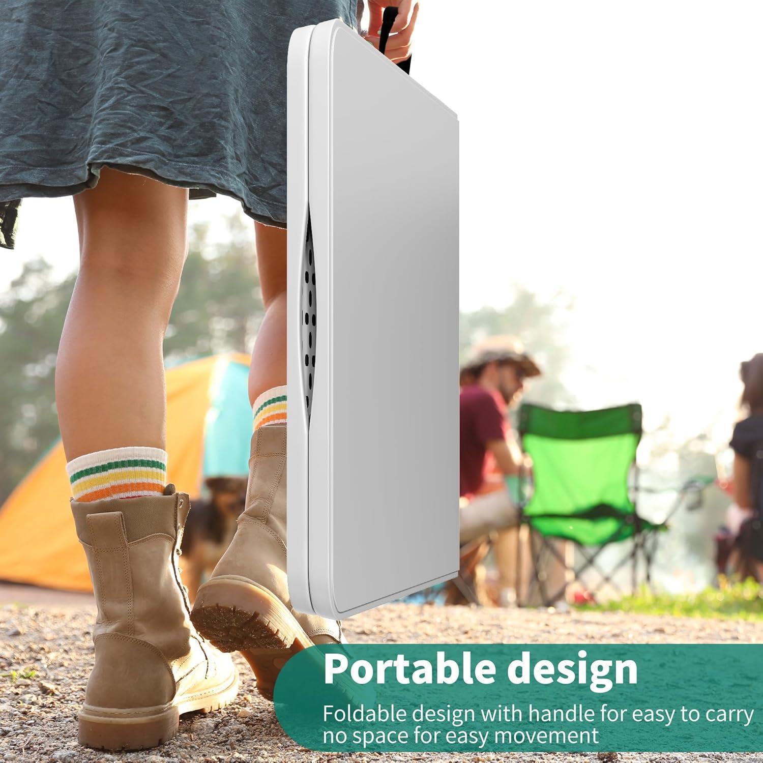 Folding Table 6 Foot,  Heavy-Duty, Portable Plastic Construction with Carrying Handle – Perfect for Picnics, Parties, and Office Indoor Outdoor Use, White