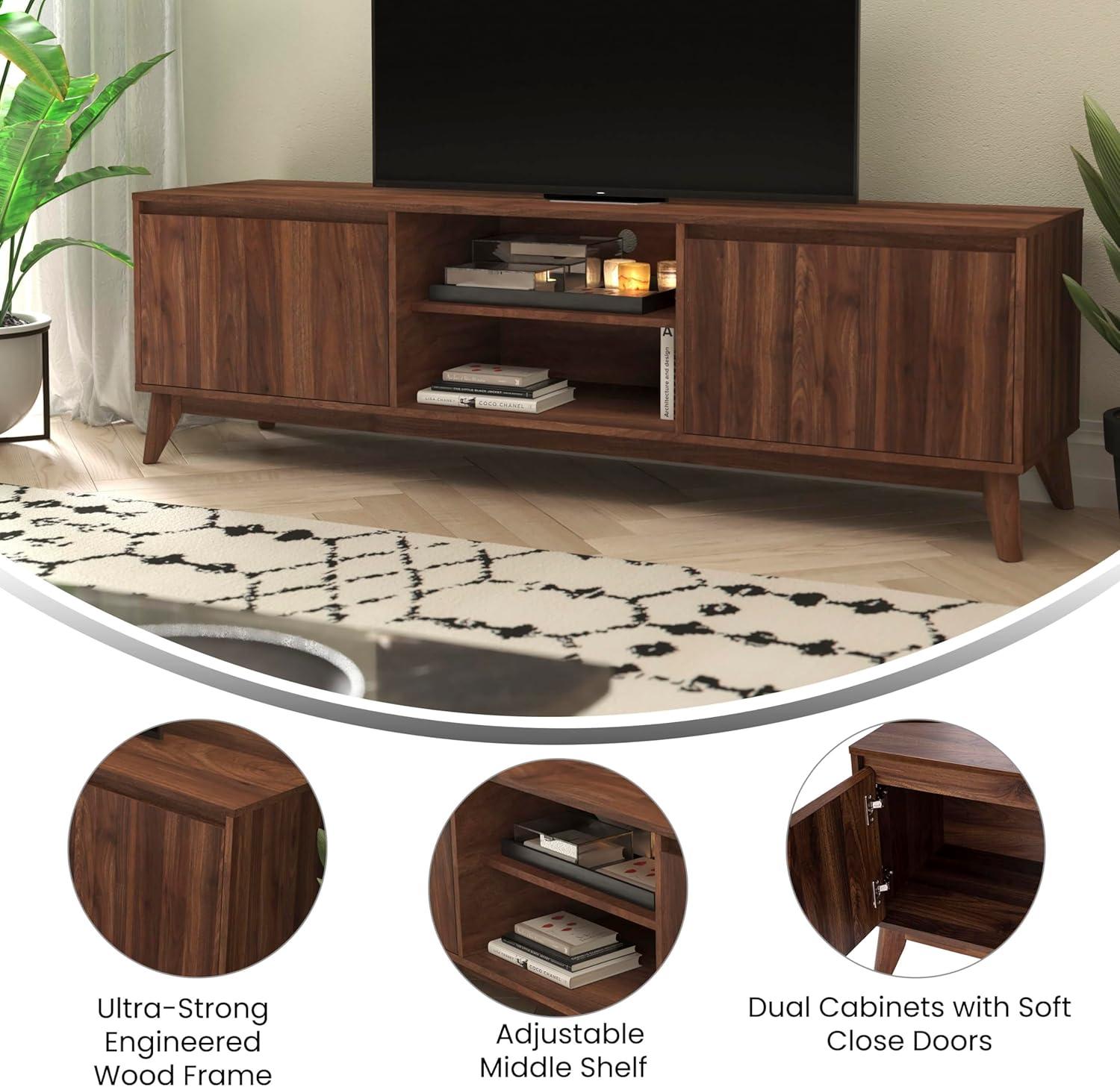 Flash Furniture Hatfield Mid-Century Modern TV Stand for up to 64 inch TV's - Media Center with Adjustable Center Shelf and Dual Soft Close Doors