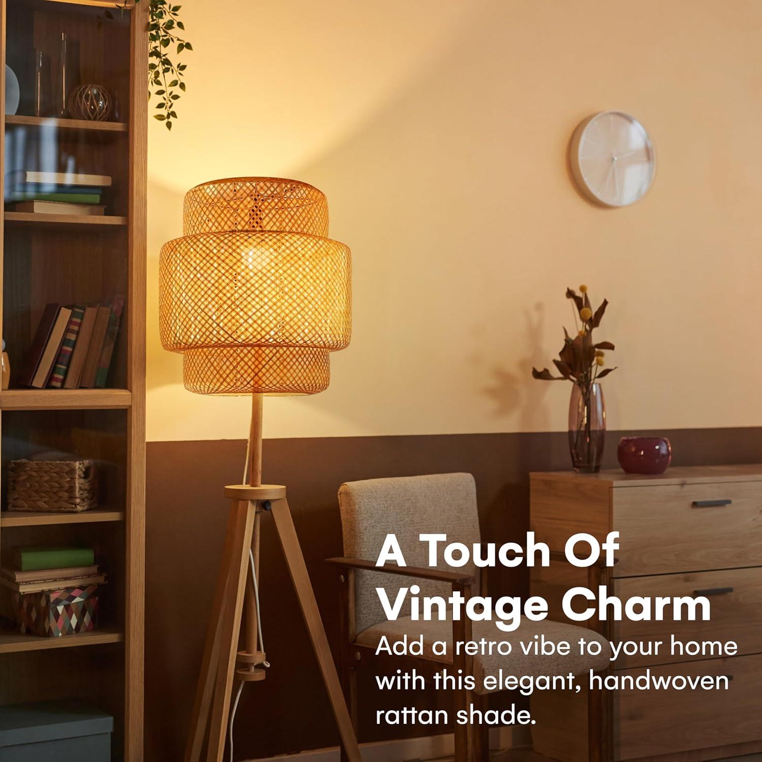 Hand Woven Rattan Lamp Shade - Bamboo Pendant Lights - Elegant Hanging Light Chandelier - Natural Boho Lighting Fixture - Dome Lamp Shade for Kitchen Island, Dining and Living Room - 14.96x15.71''