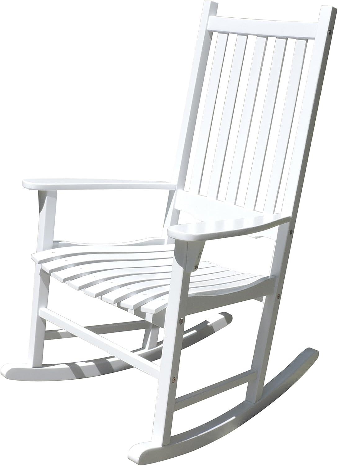 White Acacia Wood Outdoor Rocking Chair with Slatted Back