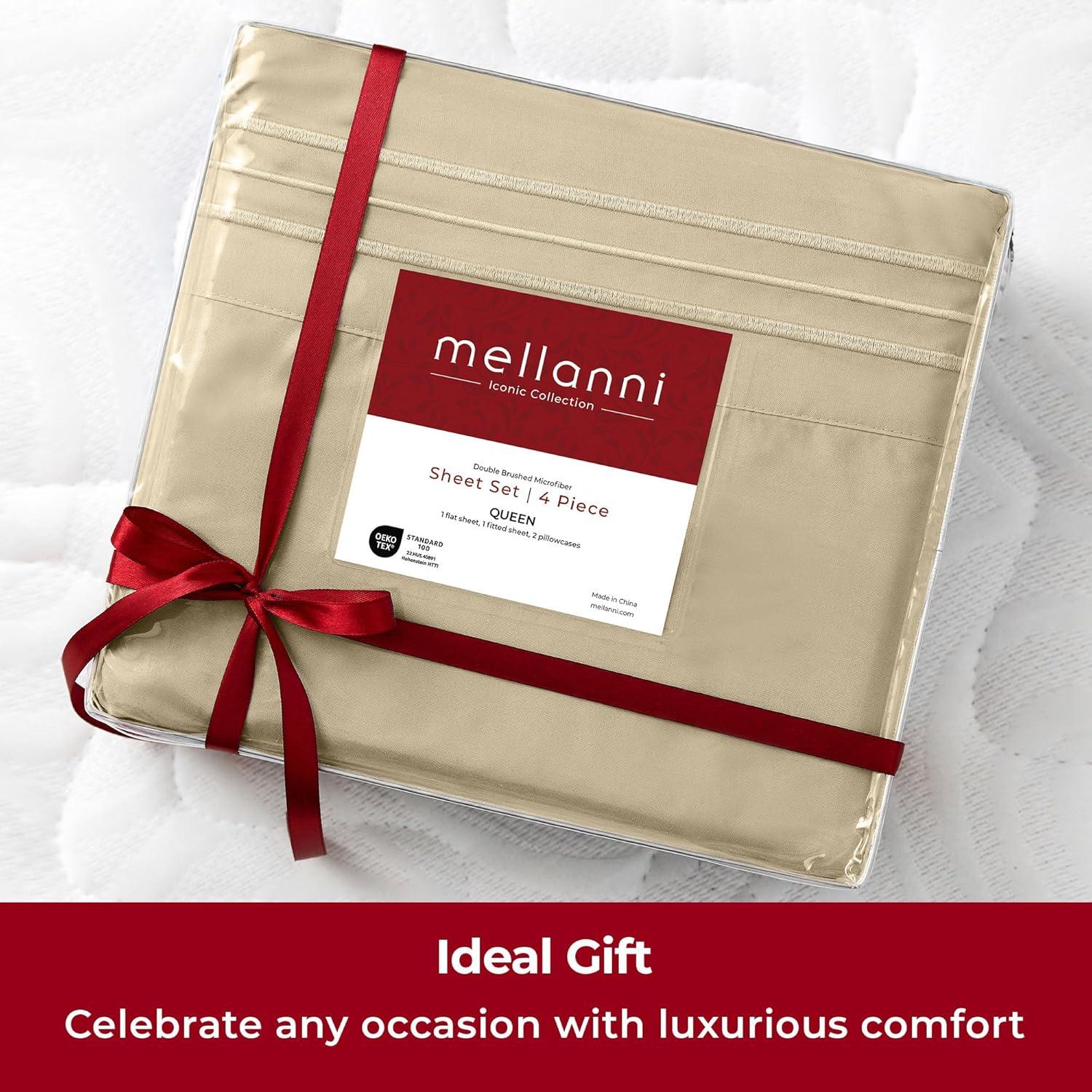 Mellanni Sheet Set Hotel Luxury Brushed Microfiber, Deep Pocket Sheet, 4 Piece Full Beige