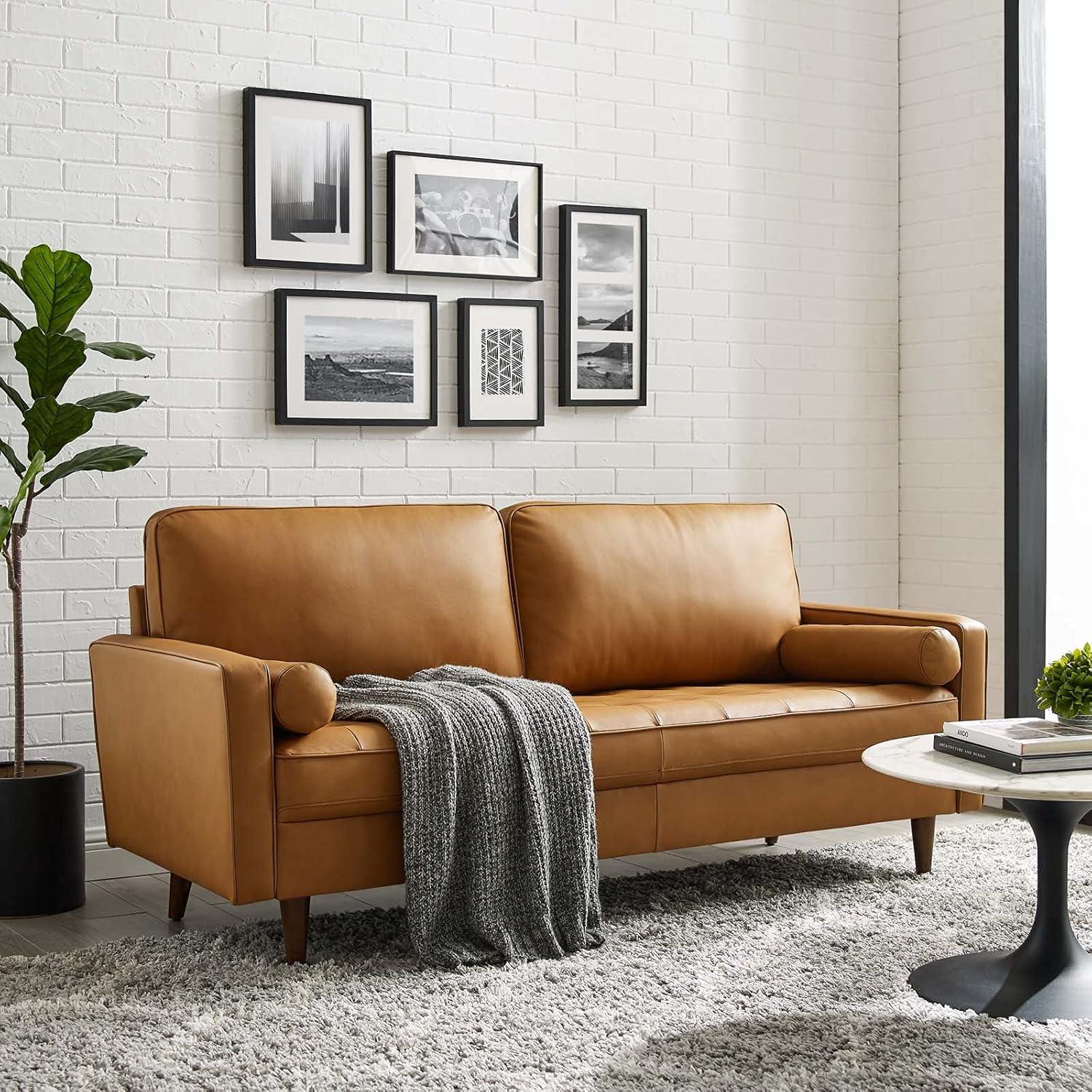 73" Valour Leather Sofa Tan - Modway