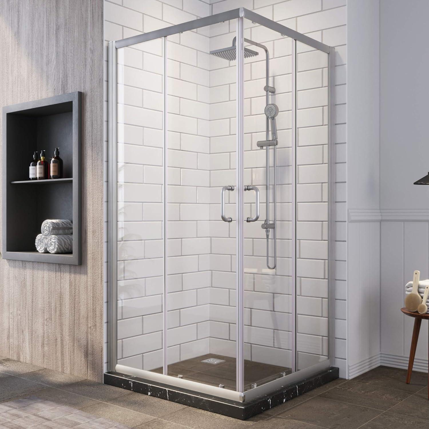 Sunny Shower Double Sliding Shower Door 36 in.D x 36 in. W x 72 in. H Brushed Nickel