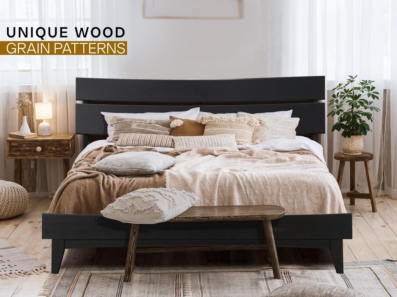 Acacia Aurora Premium Solid Wood Platform Bed Frame and High Headboard, King Bed Frame with Headboard Included, Mid Century Modern Bed with 5 years Warranty