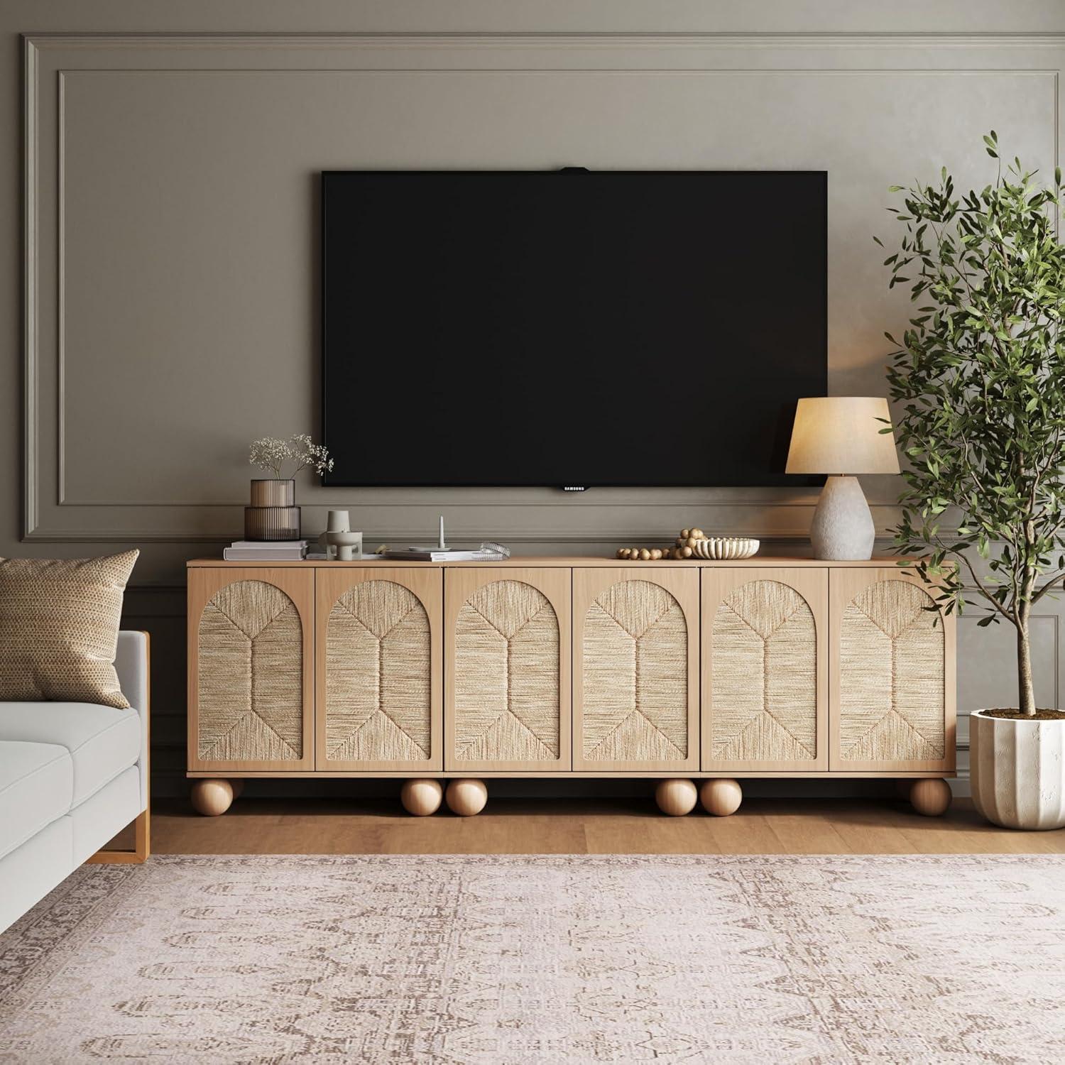 Leah Natural Seagrass and Oak Bohemian Storage Cabinet