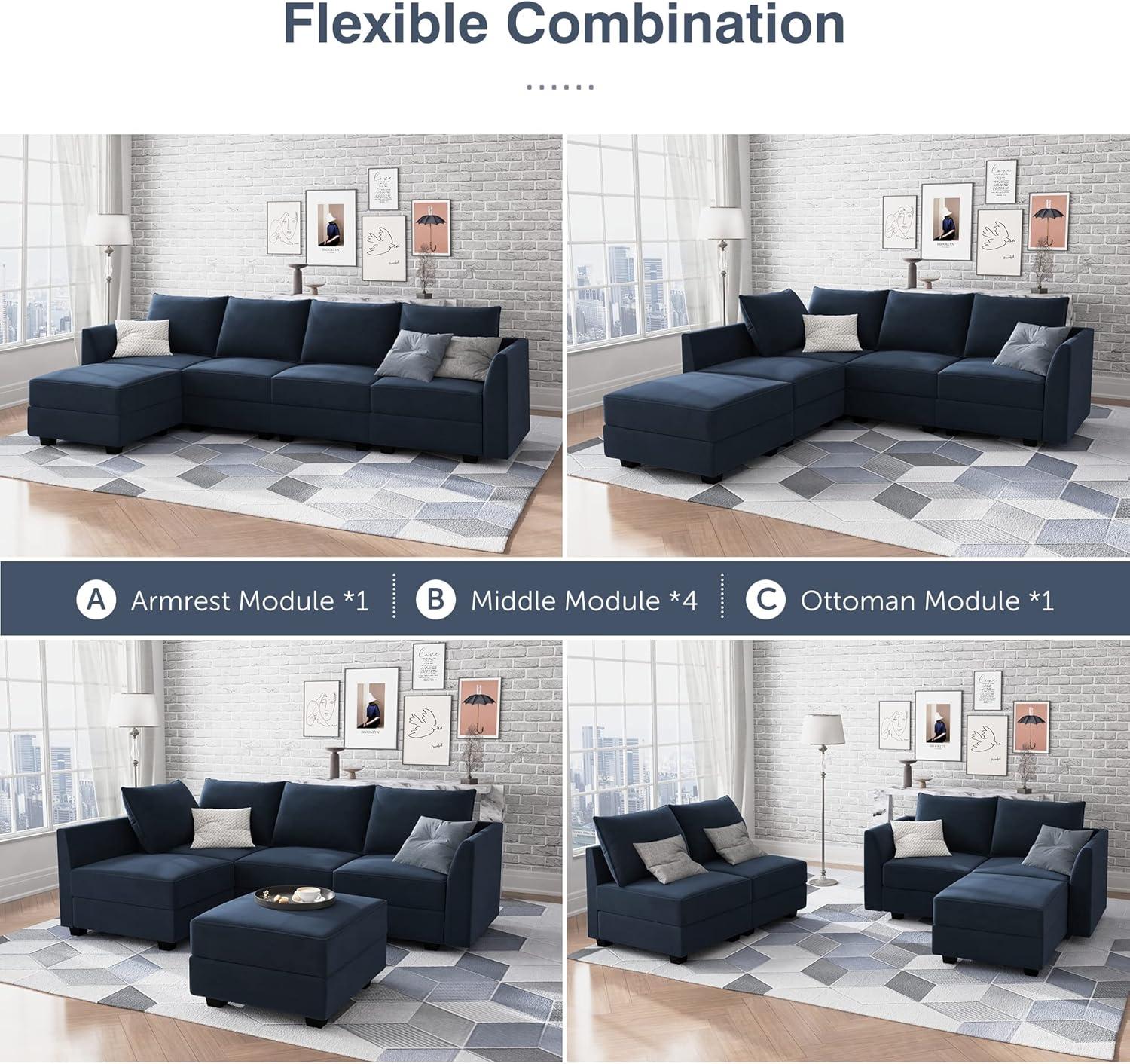 HONBAY Armrest Module for Modular Sectional Sofa, Pair of Sofa Armrest for Sectional Modular Couch, Velvet Dark Blue