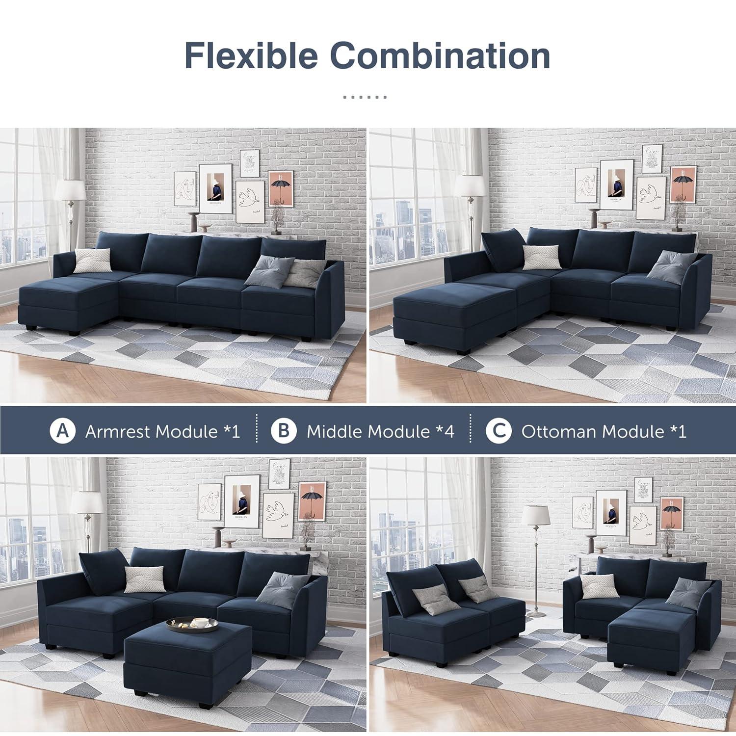 HONBAY Armrest Module for Modular Sectional Sofa, Pair of Sofa Armrest for Sectional Modular Couch, Velvet Dark Blue
