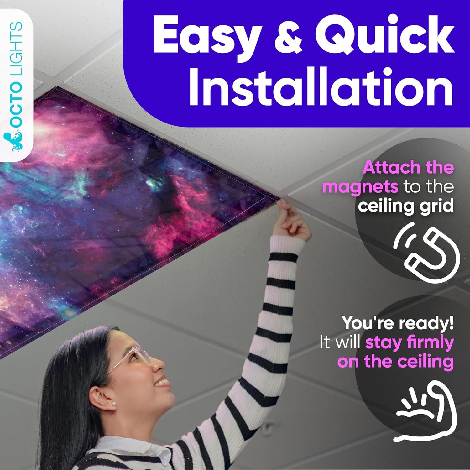 Octo Lights Fluorescent Light Covers For Ceiling Lights - Magnetic Classroom Light Filters - Astronomy