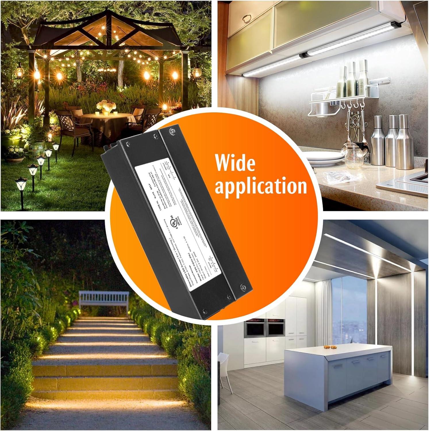 60W Dimmable LED Driver 24V, AC to DC Triac Dimmable Transformer Power Supply, Dimming LED Driver, Compatible with lutron and leviton Dimmer, TRIAC/Phase/0-10V /1-10V/Potentiometer/10V PWM UL Listed