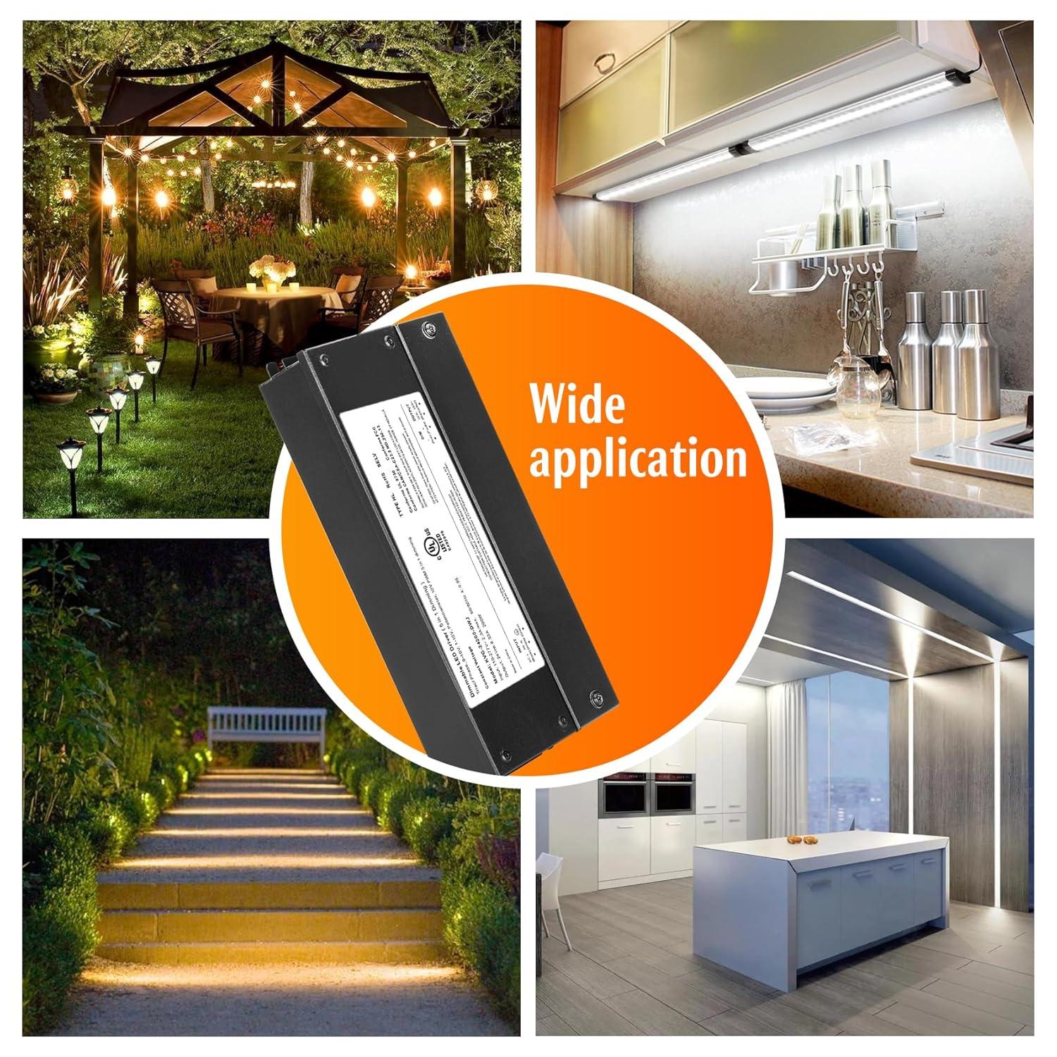 60W Dimmable LED Driver 24V, AC to DC Triac Dimmable Transformer Power Supply, Dimming LED Driver, Compatible with lutron and leviton Dimmer, TRIAC/Phase/0-10V /1-10V/Potentiometer/10V PWM UL Listed