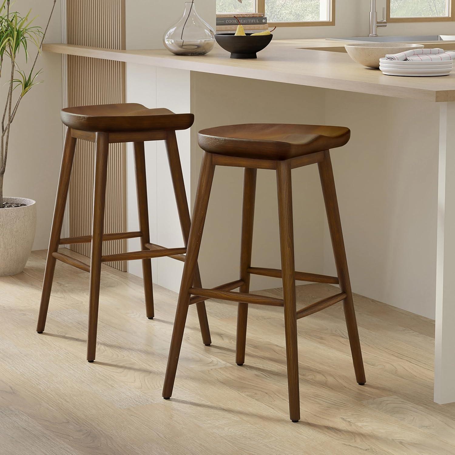 Teagan Dark Walnut 30" Backless Wood Bar Stool