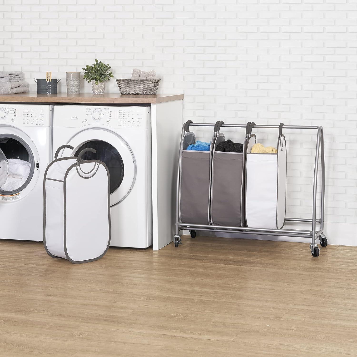 Gray and White Quad Laundry Sorter with Wheels