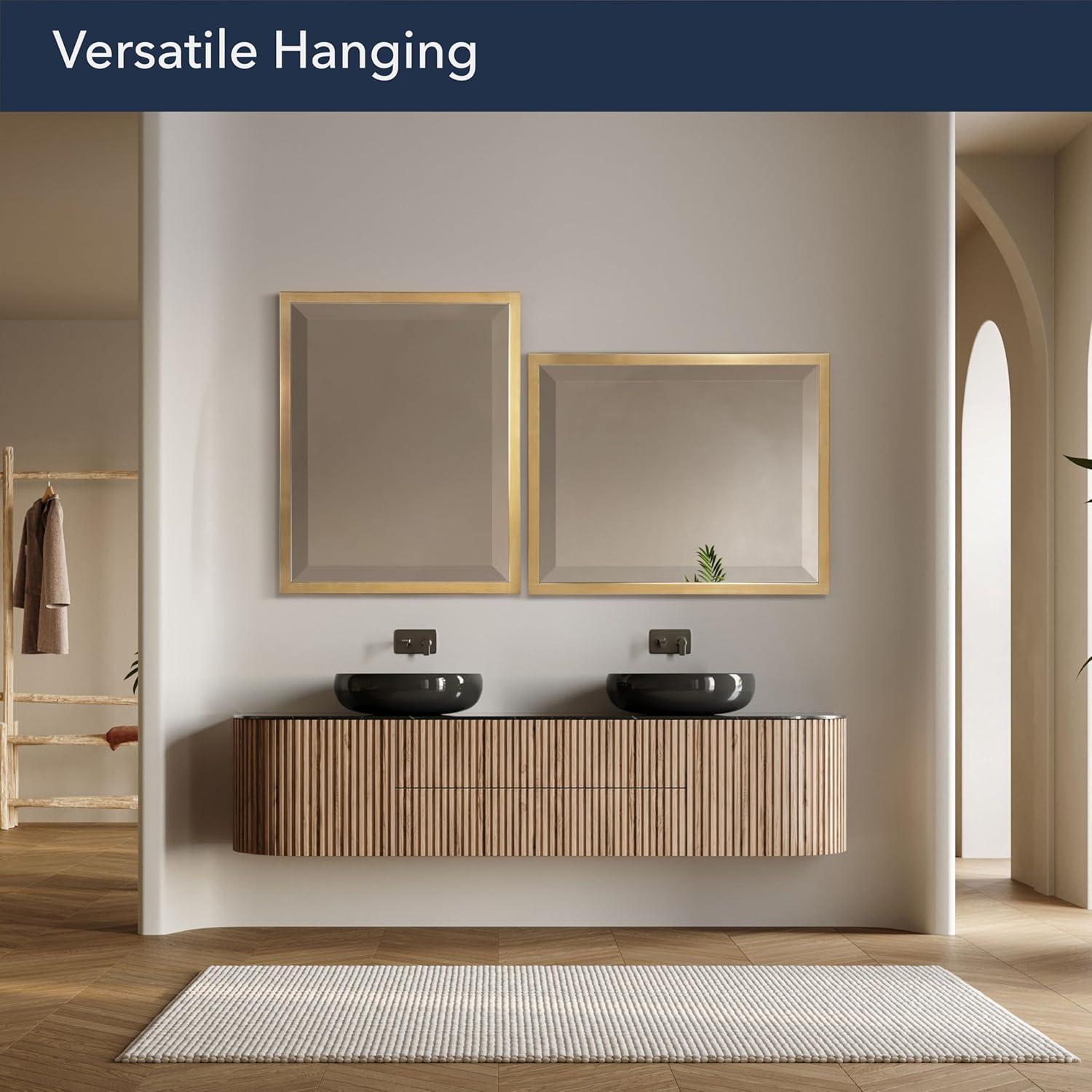 Head West Gold Stainless Steel Metal Framed Mirror for Bathroom Vanity – Decorative Rectangular Bathroom Mirror for Over Sink, Bedroom & Living Room, 24"x30"