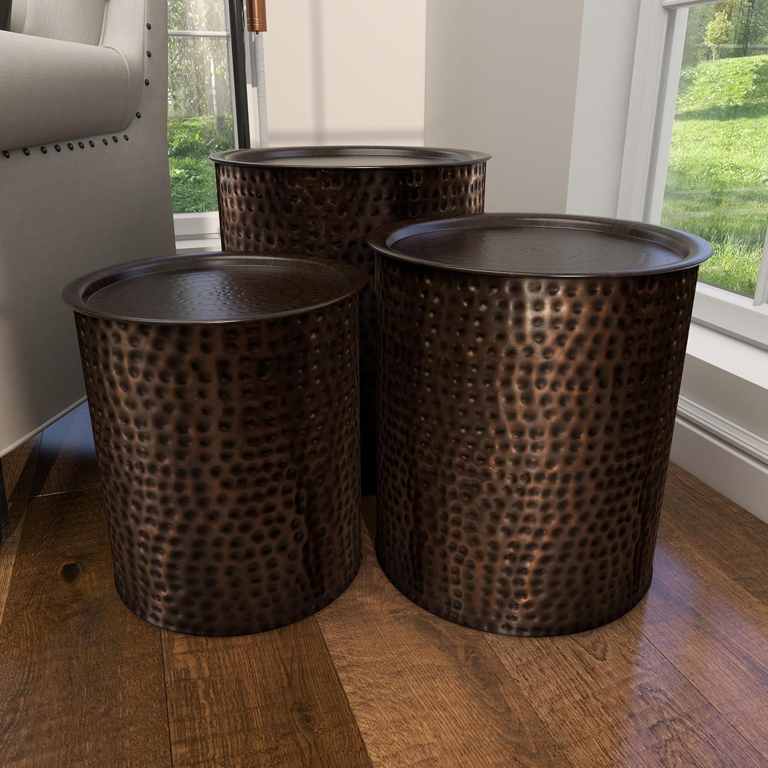 Metal Cylinder Accent Tables (Set of 3) Brown - Olivia & May