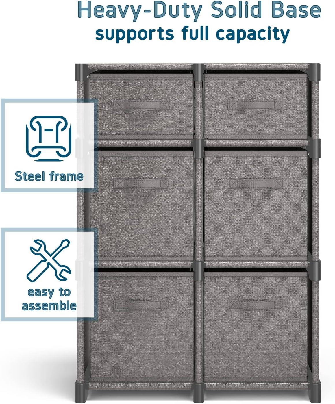 Nestl Cube Organizer Shelves With Cubby Bins, 6 PC DIY Cube Storage Shelves with Cubbies Storage Bins - Gray