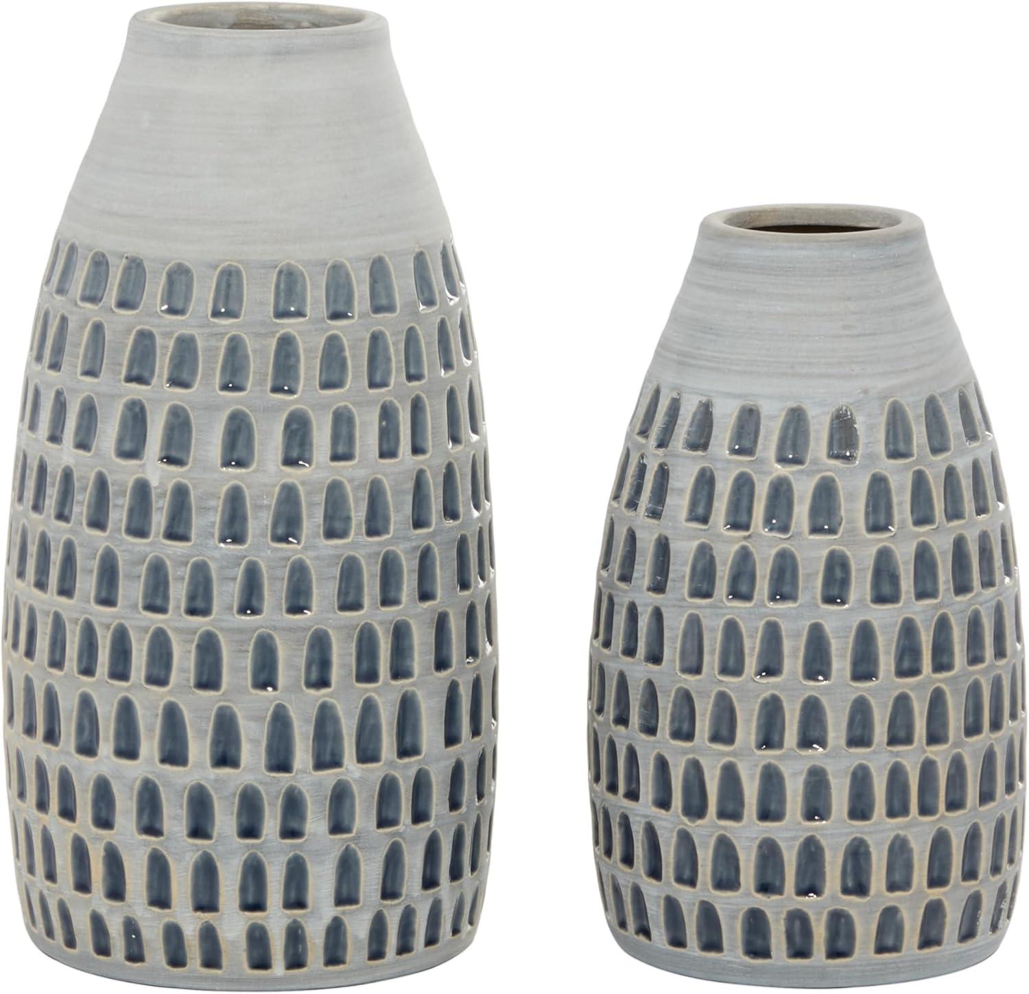 Olivia & May Set of 2 Ceramic Vase Gray - Contemporary Stoneware, Oval Amphora, Tabletop Decor