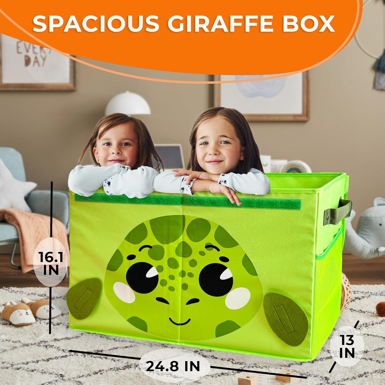 Green Turtle Fabric Collapsible Toy Storage Box with Flip-Top Lids