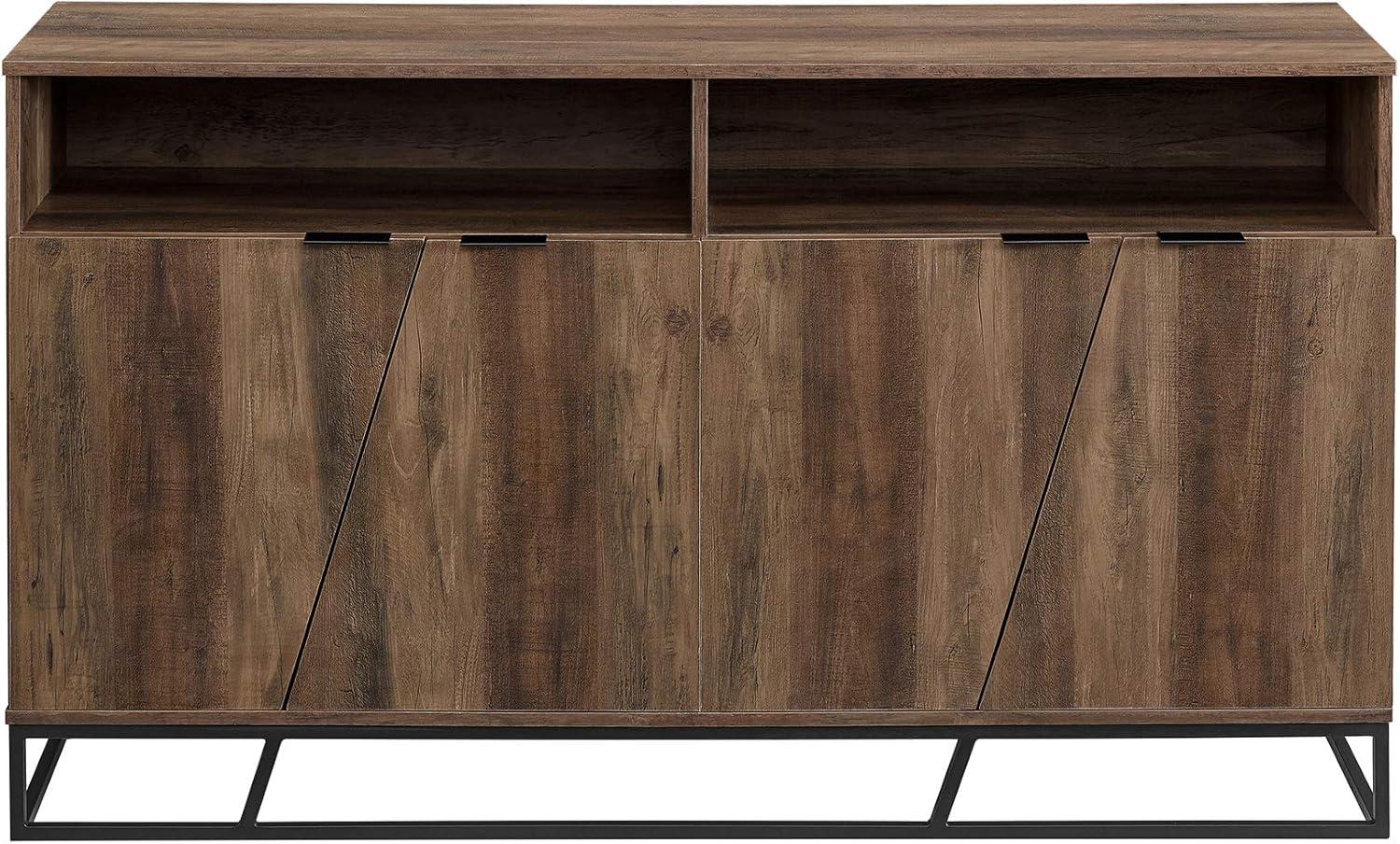 Rustic Oak 58" Angled Door Sideboard with Open Shelf Storage