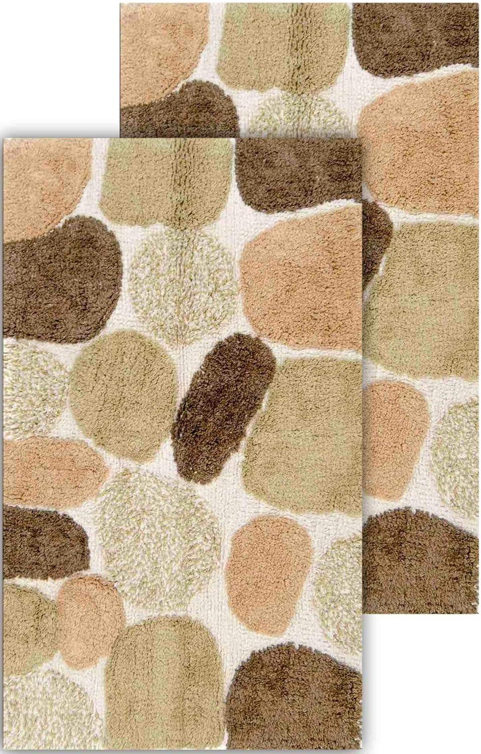 Chesapeake  Pebbles 2pc Bath Rug Set Khaki 20"x32" & 20"x32" Same Size Set