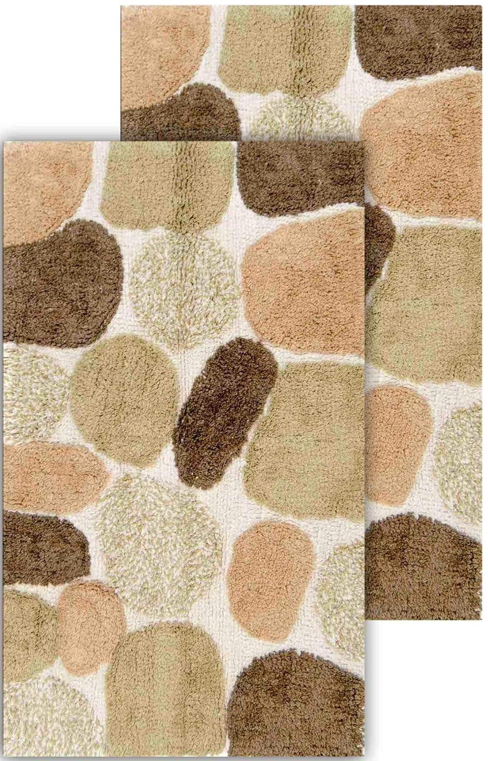 Chesapeake  Pebbles 2pc Bath Rug Set Khaki 20"x32" & 20"x32" Same Size Set