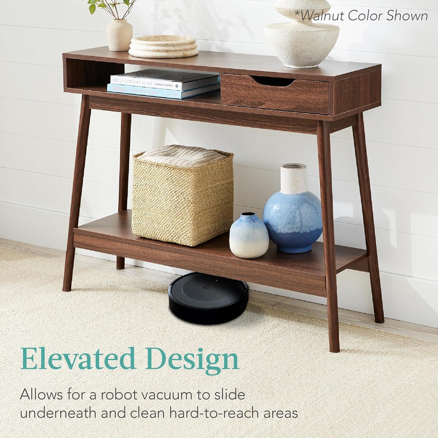 George Oliver Khassidy Mid-Century Modern Hallway Console Table, Space-Saving Sofa Table w/ Cubby, Drawer