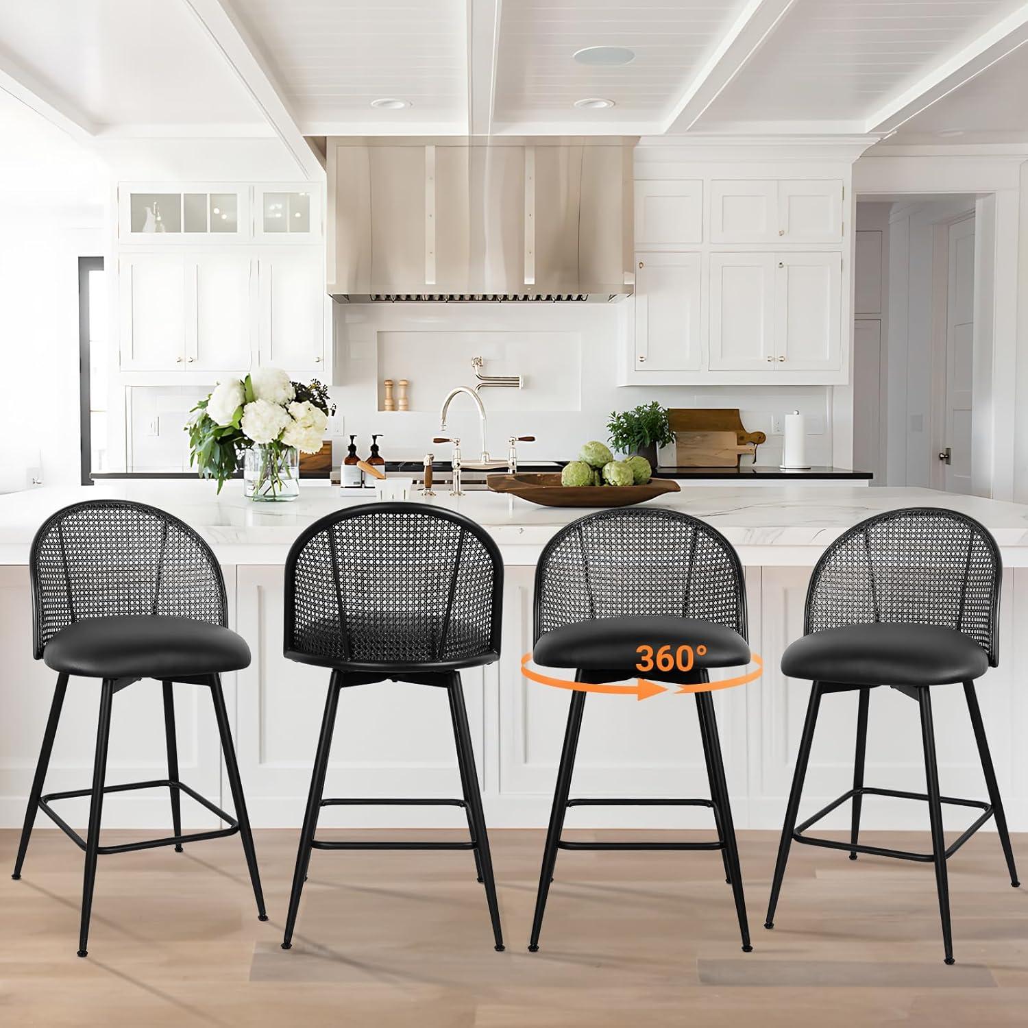 Cane Back Swivel Upholstered Counter & Bar Stool