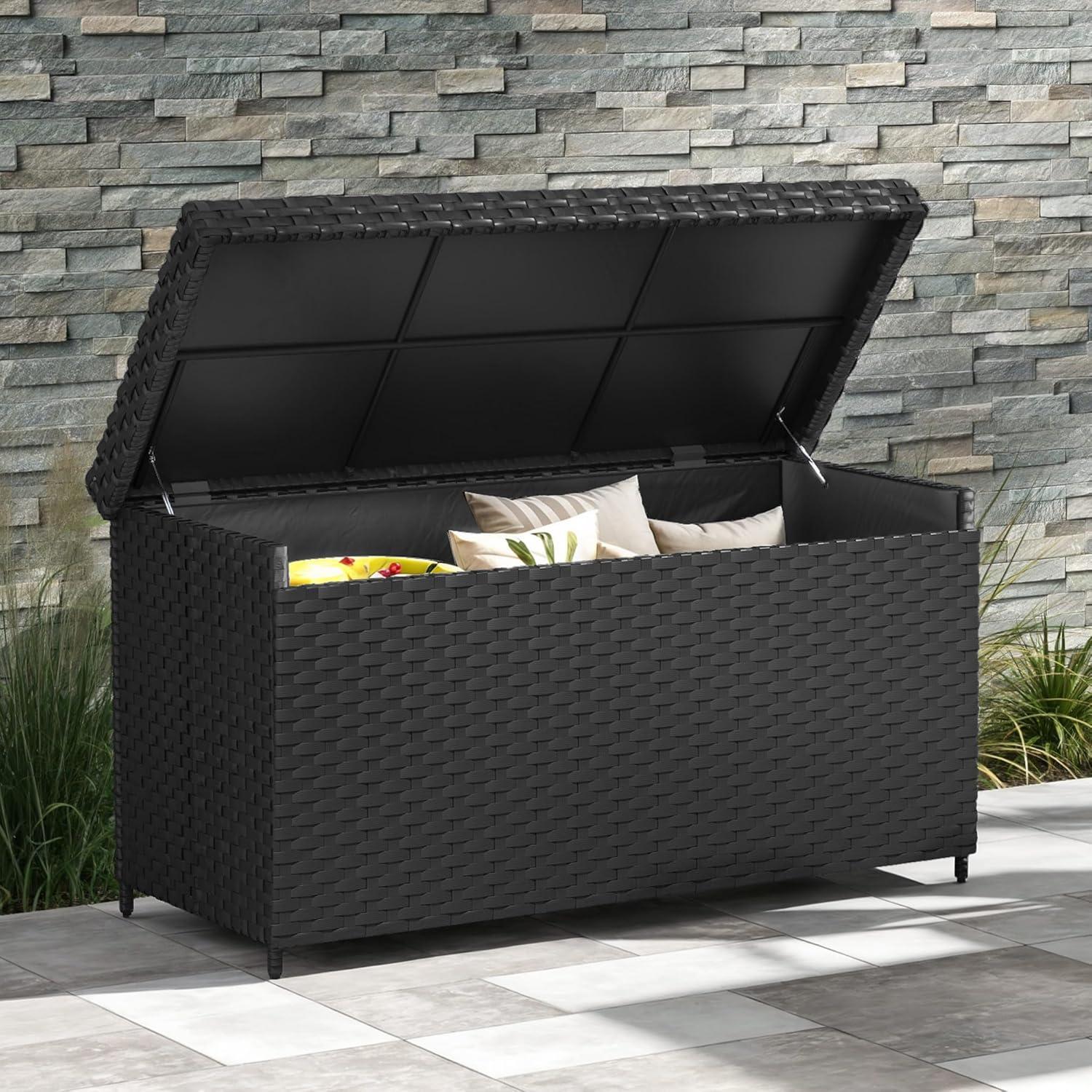 Black Wicker 170 Gallon Outdoor Storage Deck Box