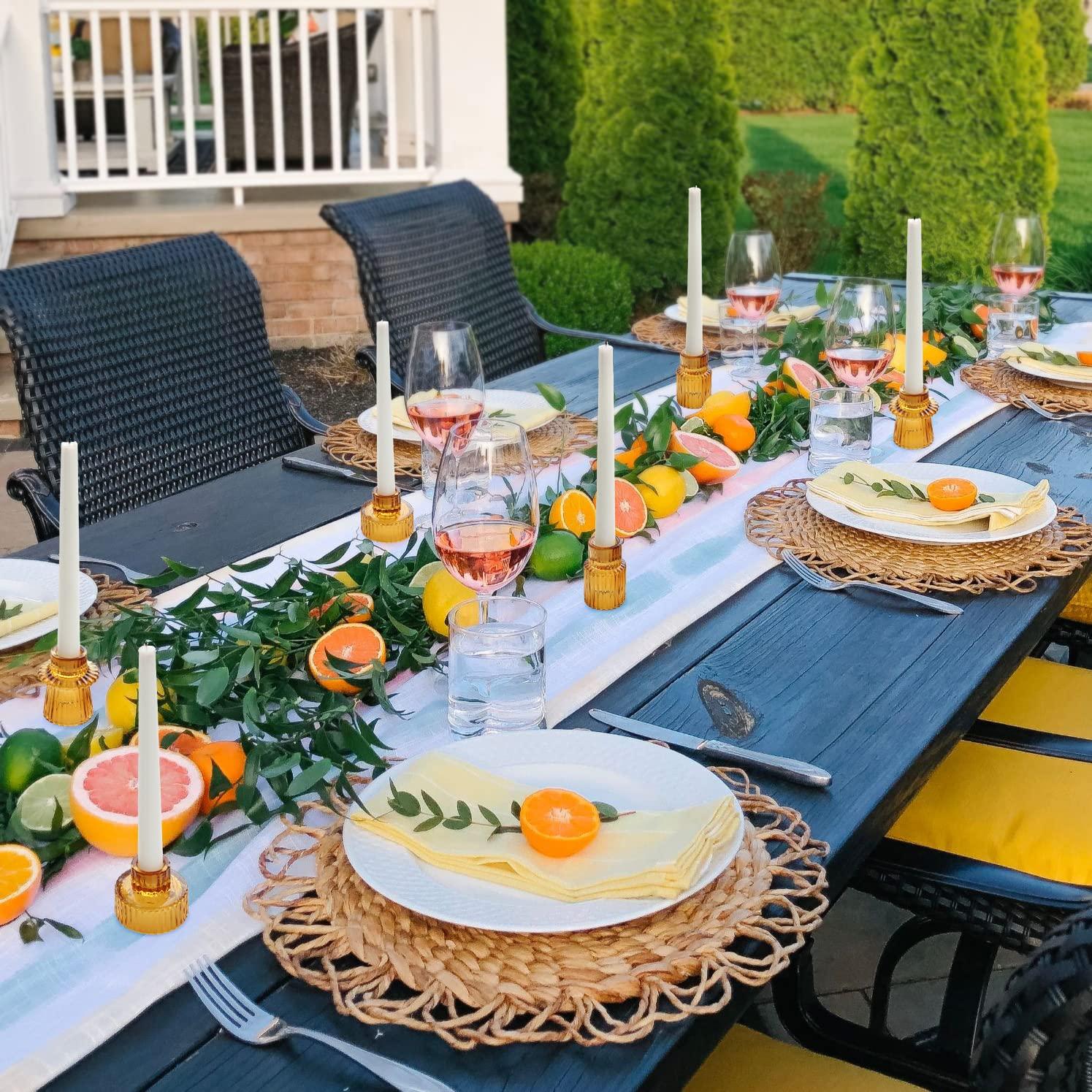 Candlestick Holder Set Of3 Glass Candle Holders for Taper,Pillar,Tealight Candle Amber