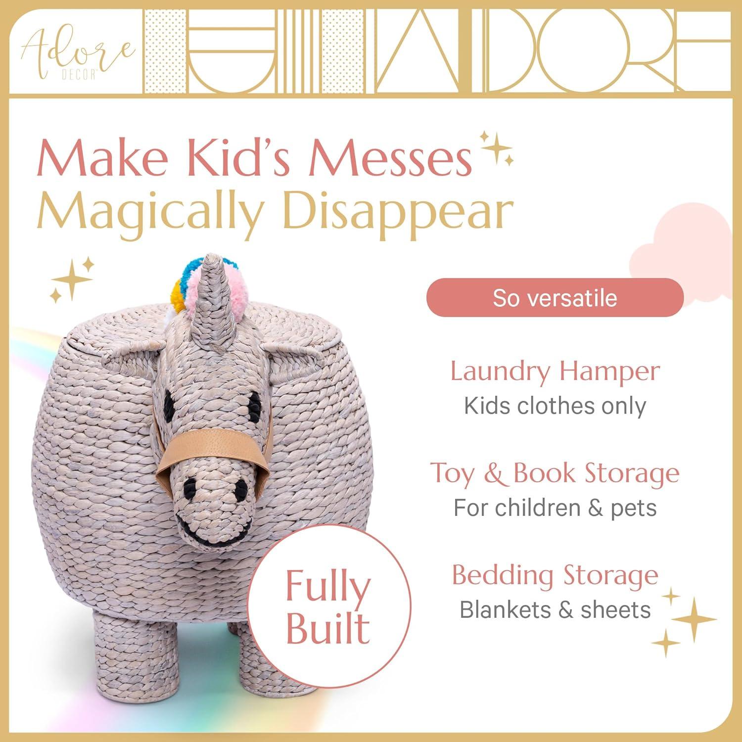 Adore Decor Unicorn Laundry Hamper, Child & Pet Safe Toy Basket or Baby Shower Gift, Light Gray