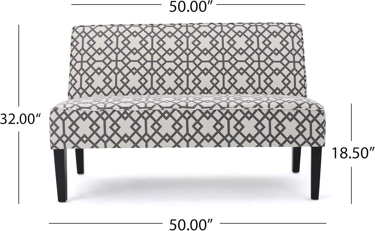 Gray Geometric Fabric Loveseat with Matte Black Birch Legs