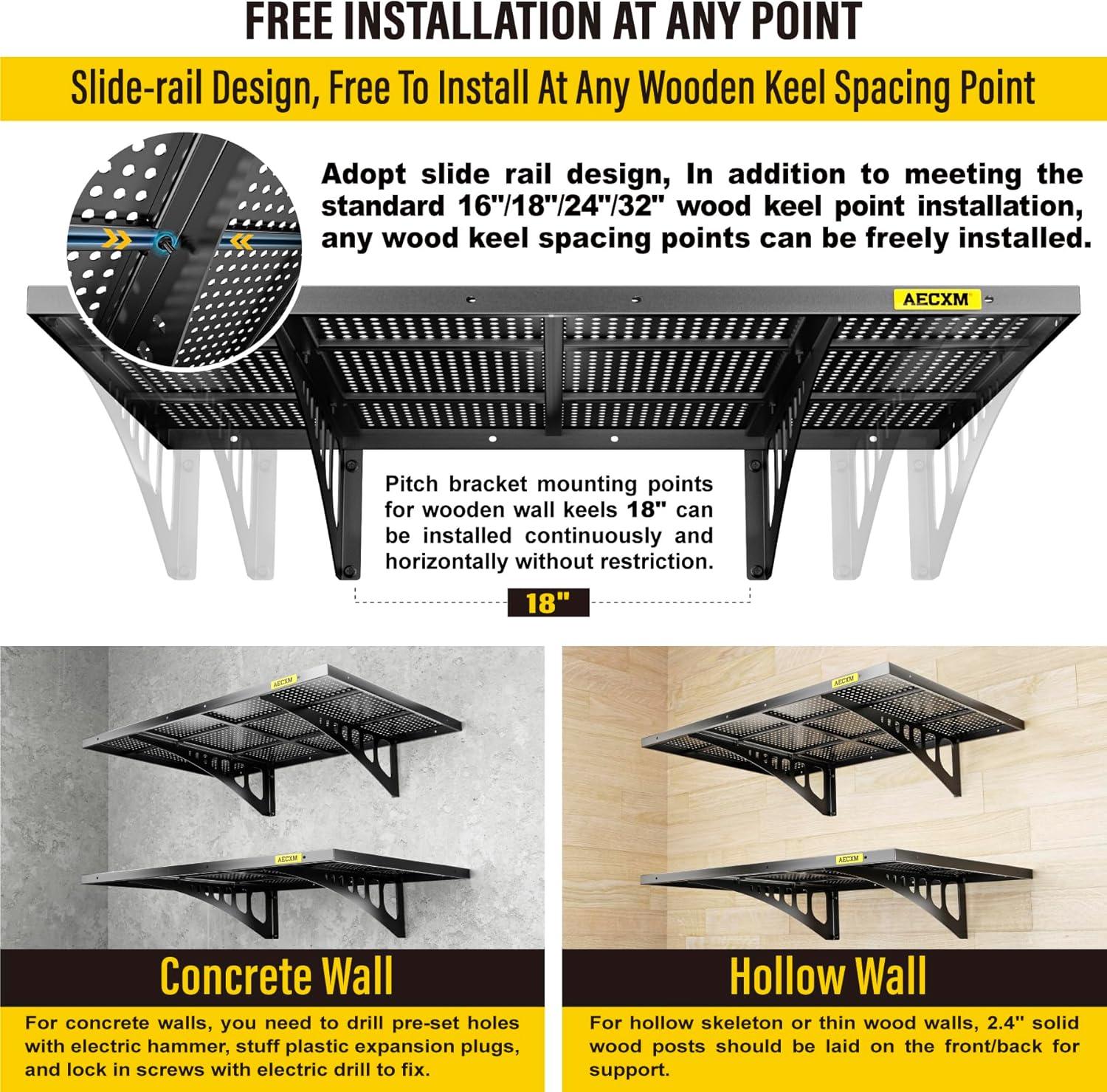 2-pack-2x3ft Garage Shelving 560lbs Heavy Duty Garage Wall Shelving 24-inch-by-36-inch Garage Shelf Wall Mount (Black)
